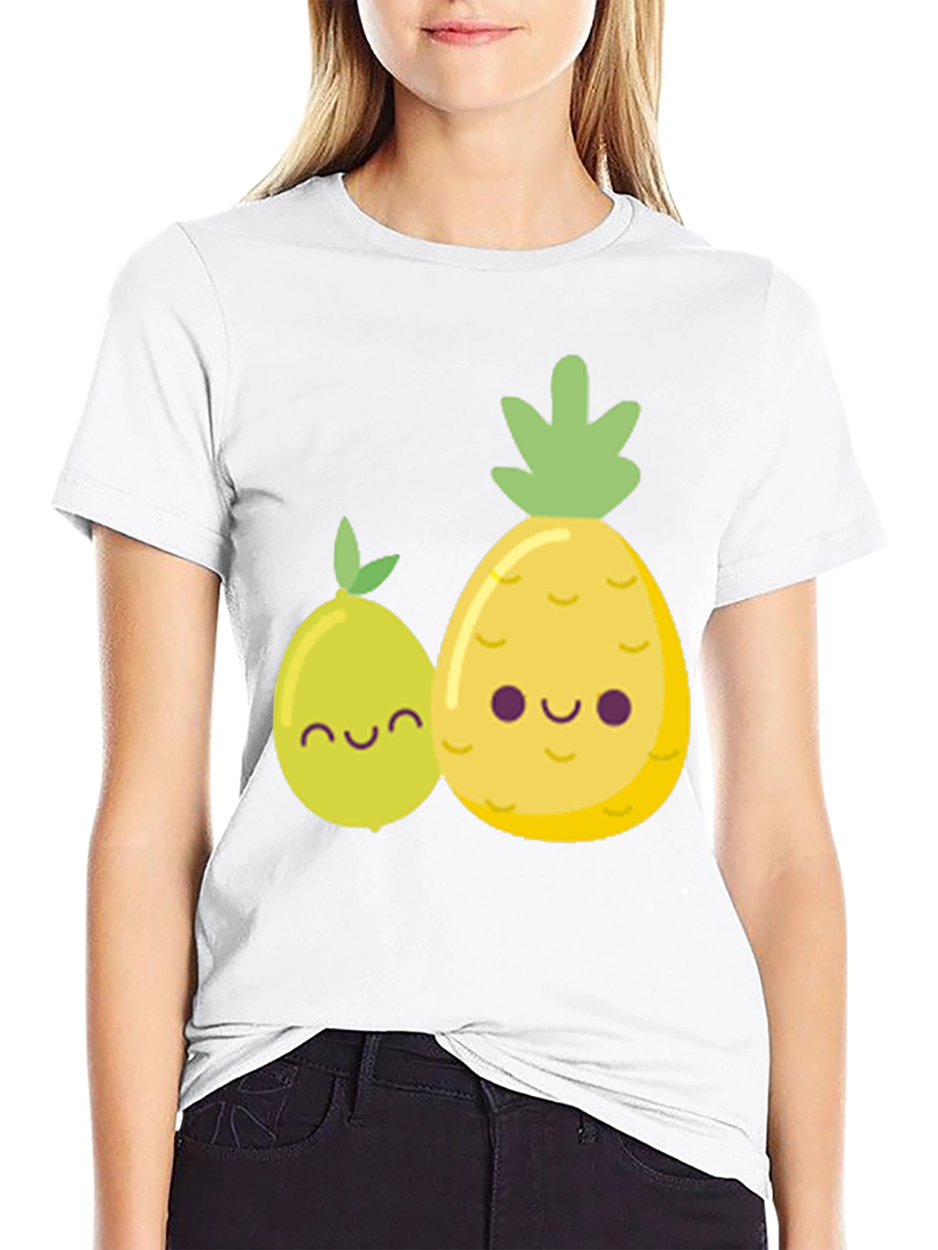 Cute Fruit Graphic Tee - Black Cotton Shirt