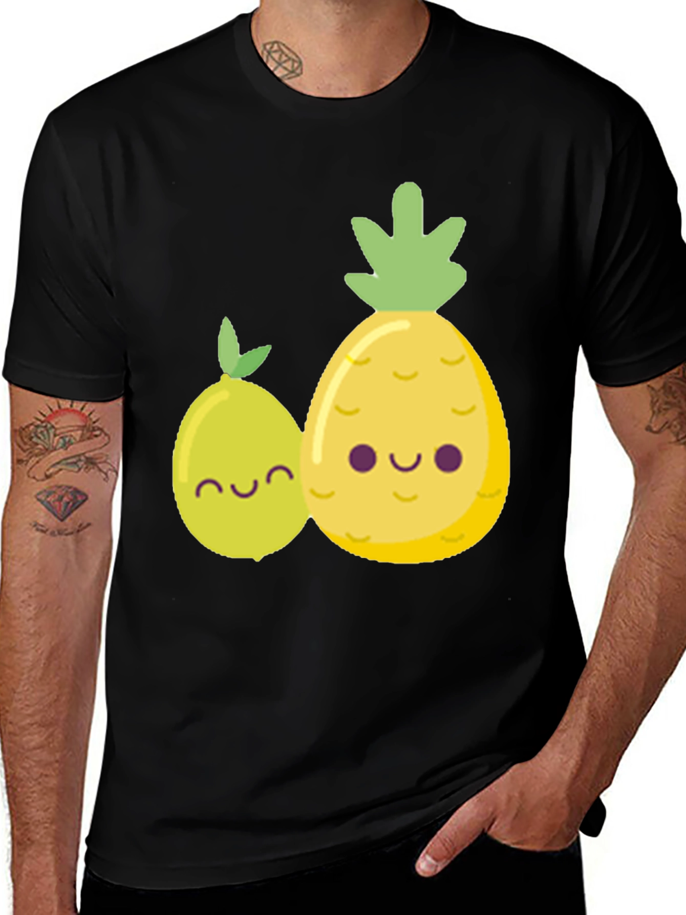 Cute Fruit Graphic Tee - Black Cotton Shirt