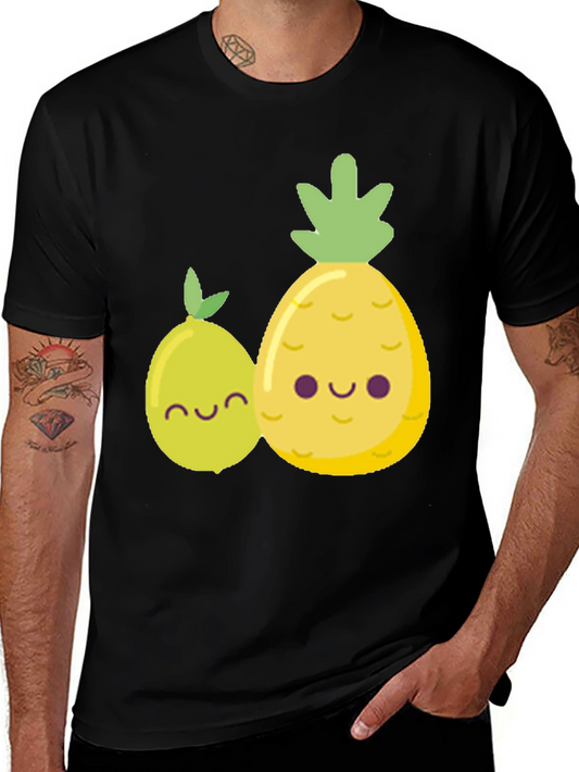 Cute Fruit Graphic Tee - Black Cotton Shirt