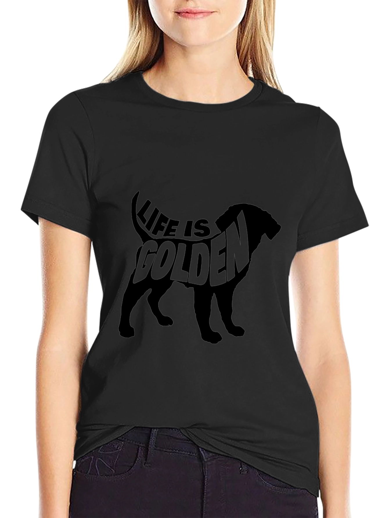 Life is Golden Dog Silhouette Black T-Shirt