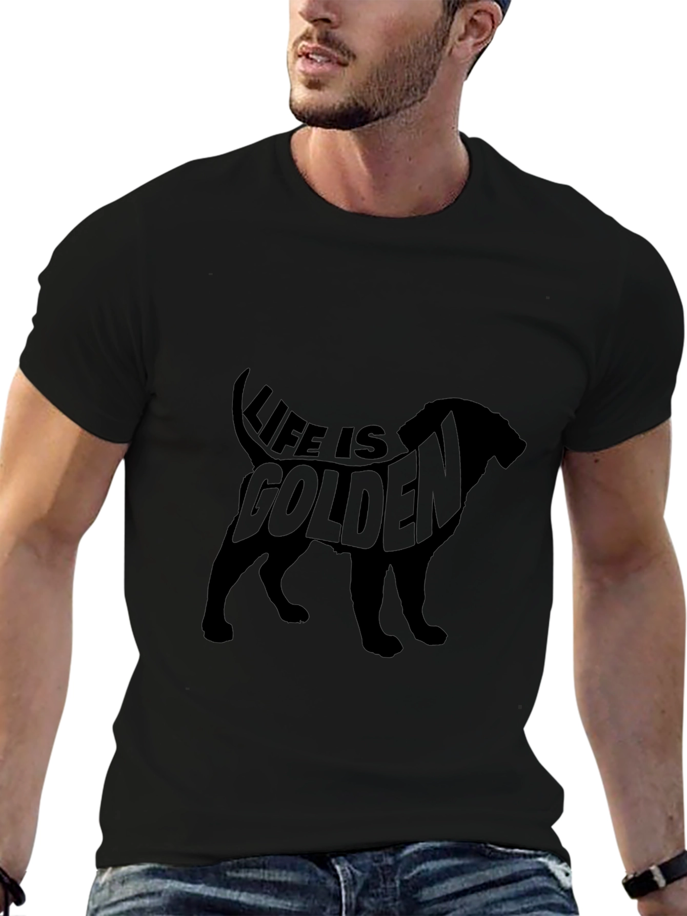 Life is Golden Dog Silhouette Black T-Shirt