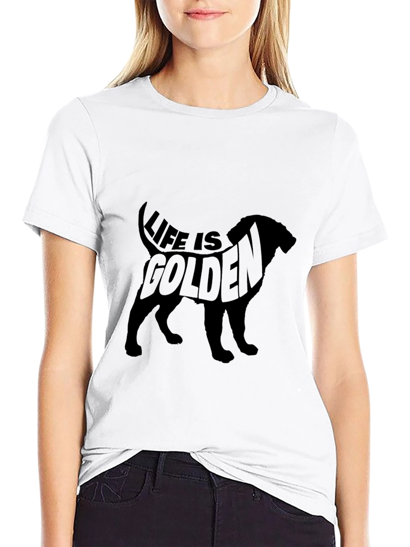 Life is Golden Dog Silhouette Black T-Shirt