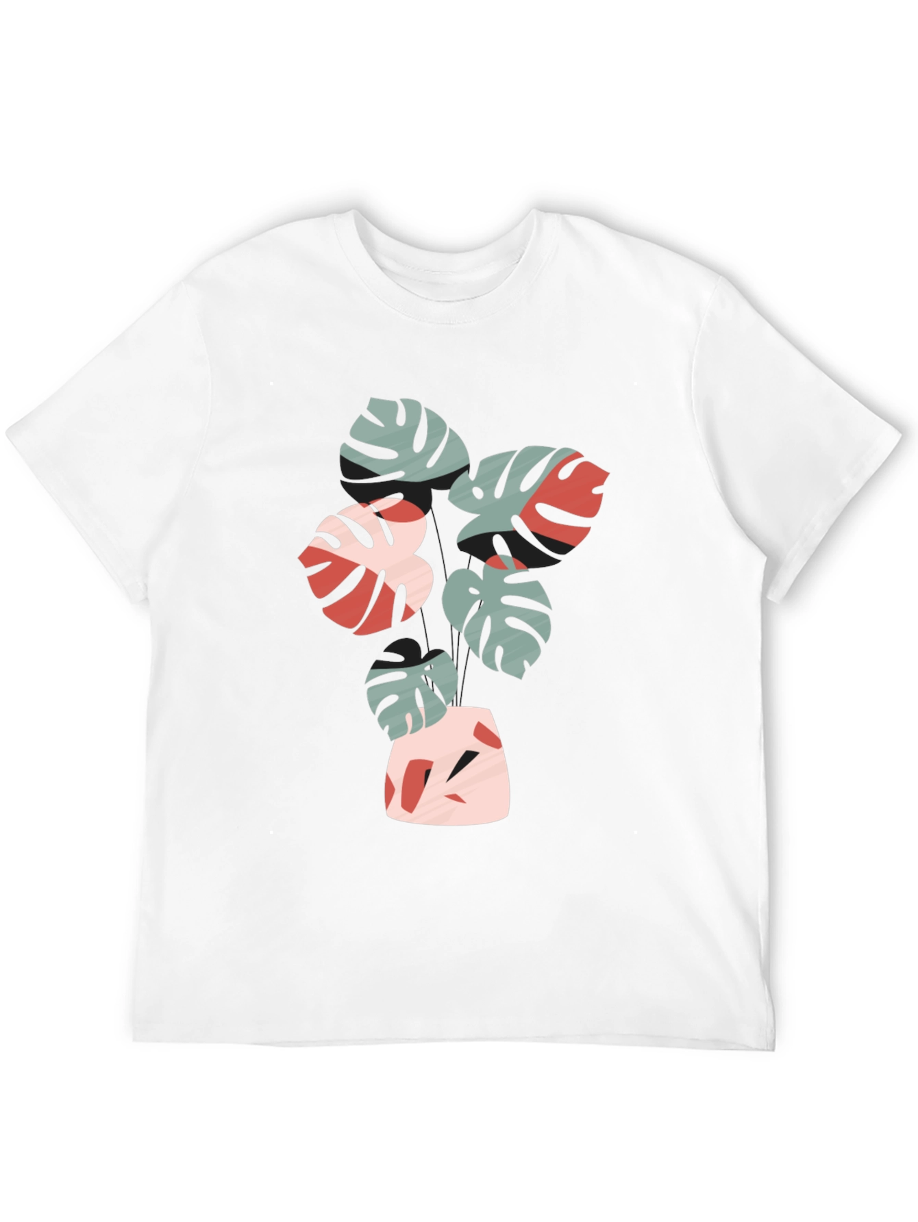 Tropical Leaf Print Black Crew Neck Tee