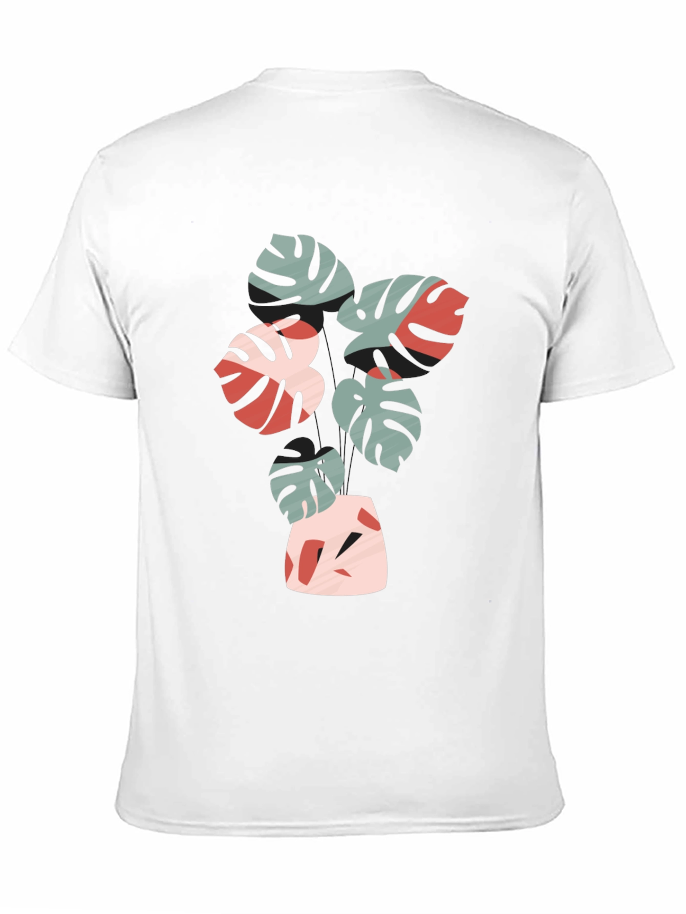 Tropical Leaf Print Black Crew Neck Tee