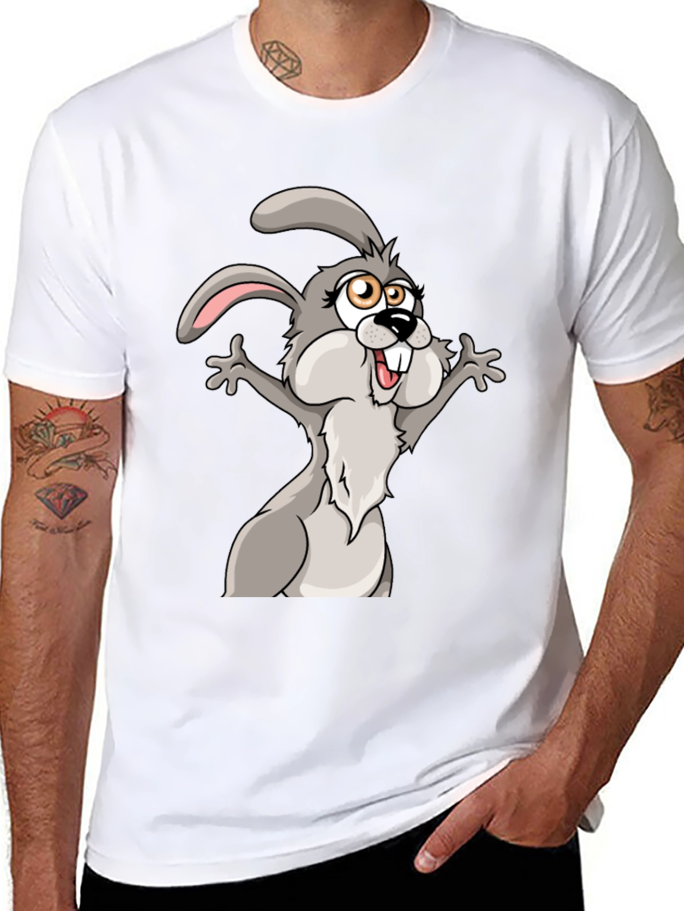 Funny Cartoon Bunny T-Shirt - Black