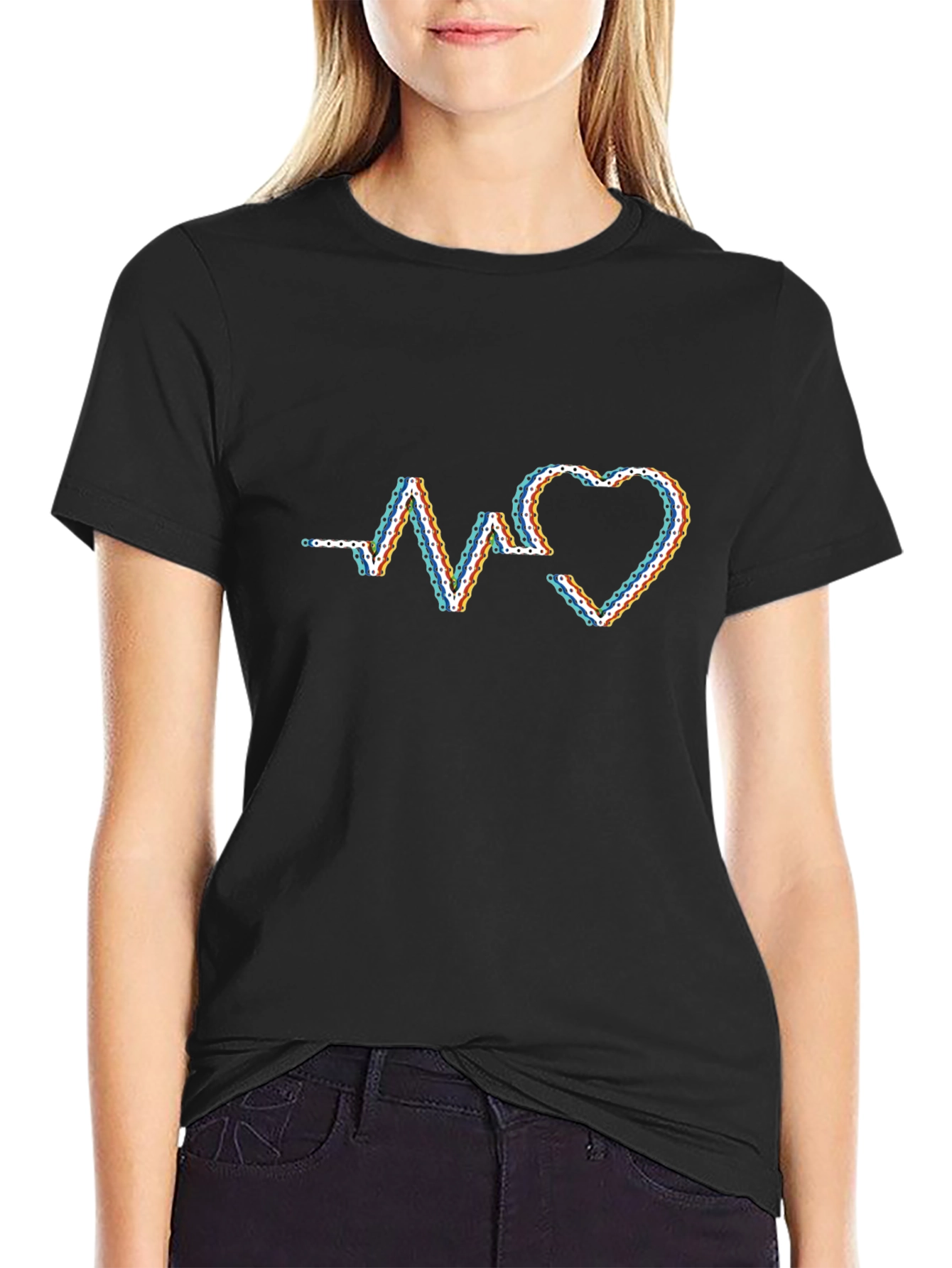 Heartbeat Chain Graphic T-Shirt - Modern Style