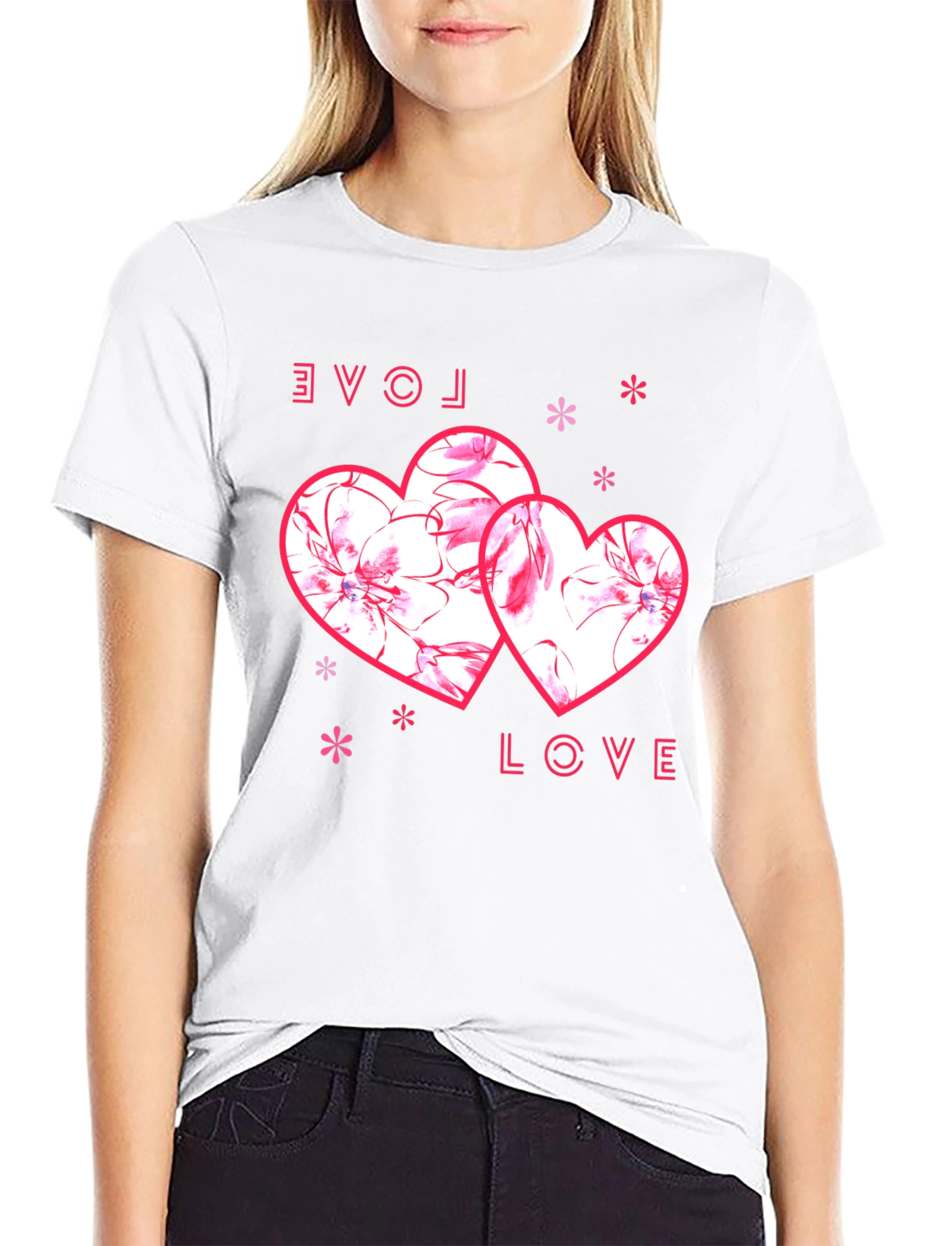 Love Heart Print Black T-Shirt