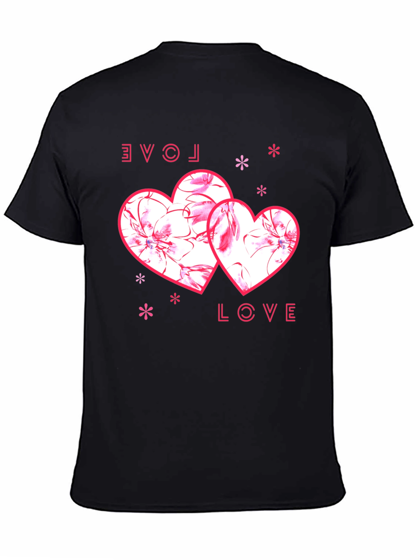 Love Heart Print Black T-Shirt