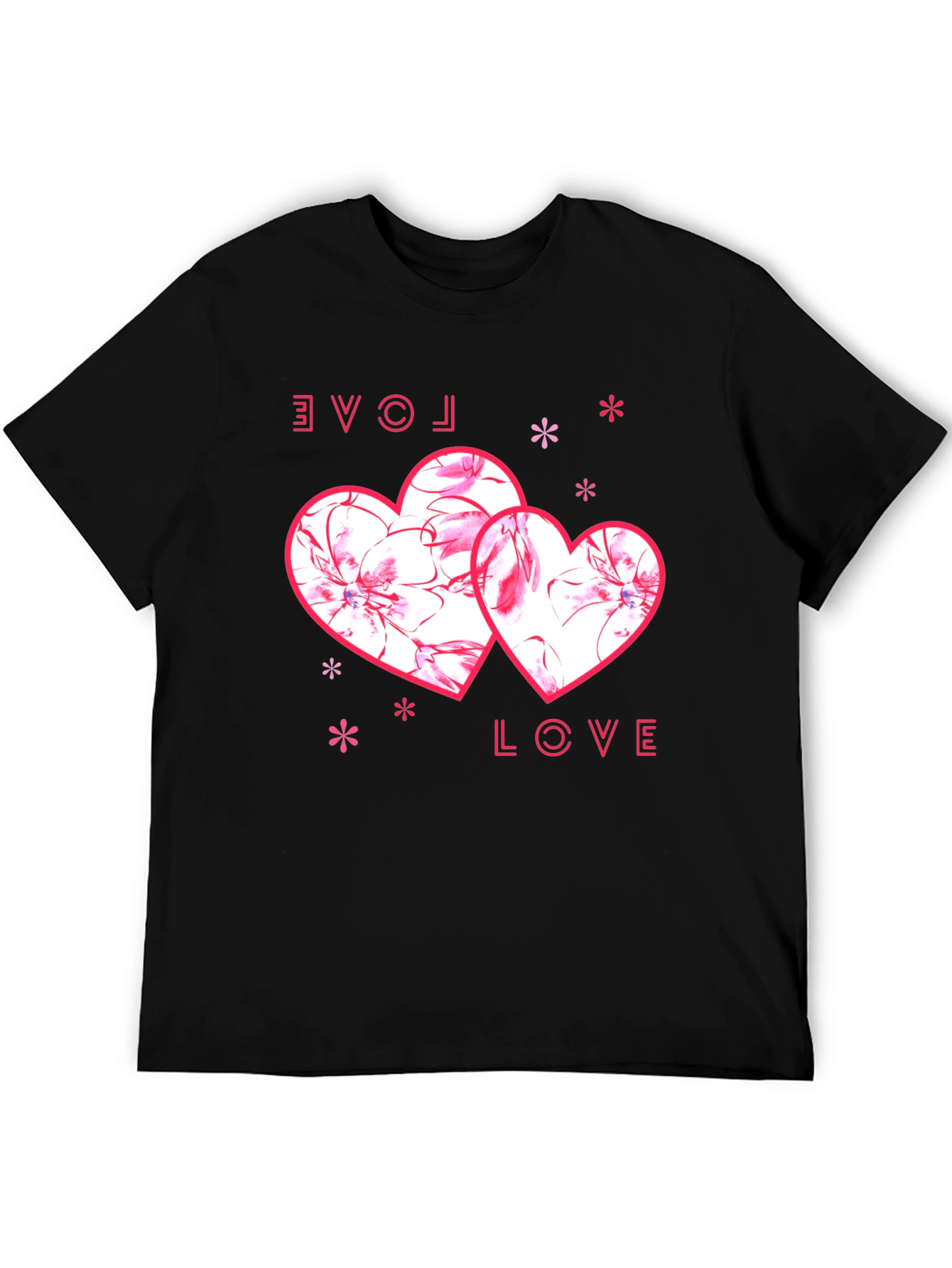 Love Heart Print Black T-Shirt