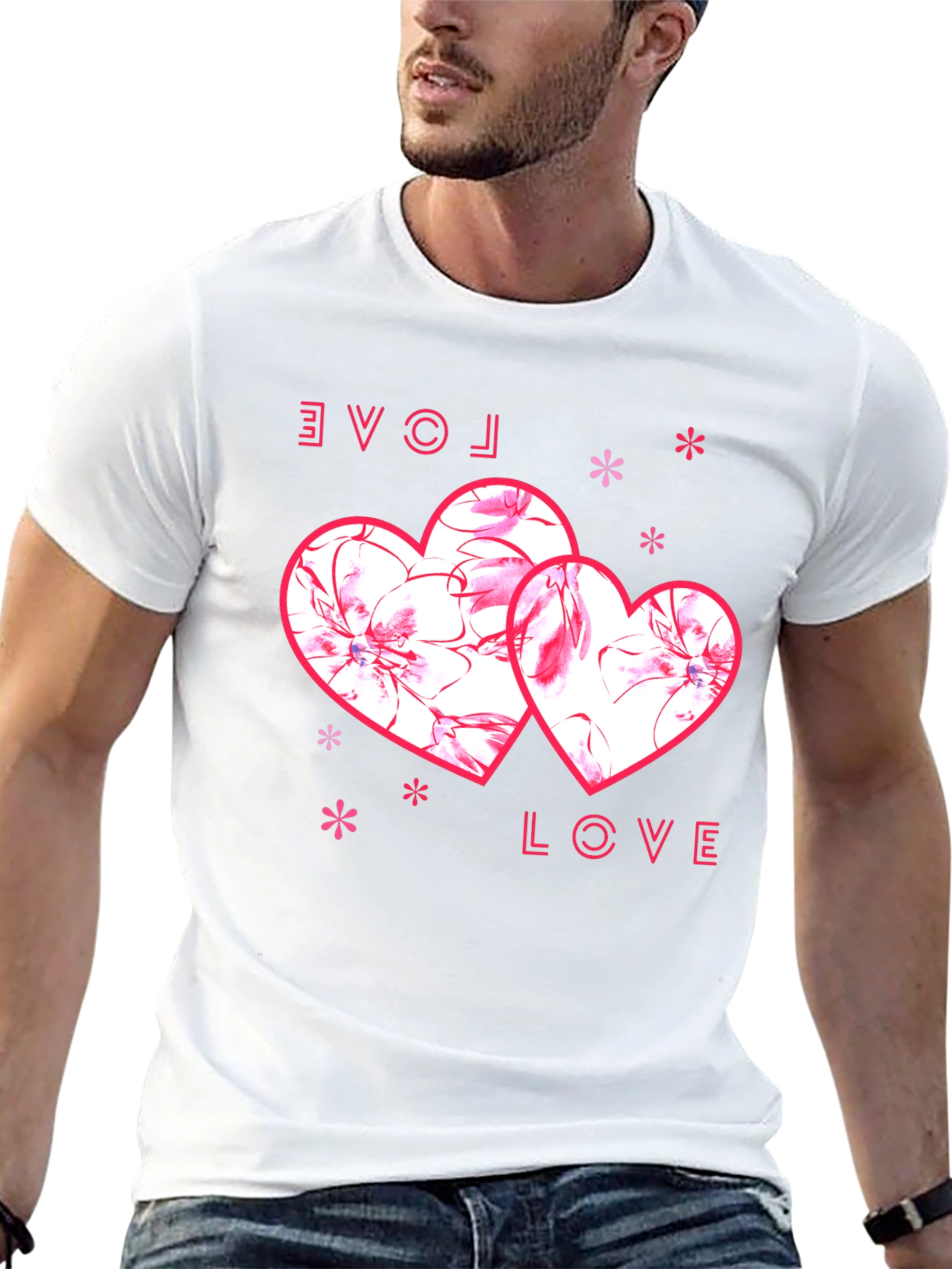Love Heart Print Black T-Shirt