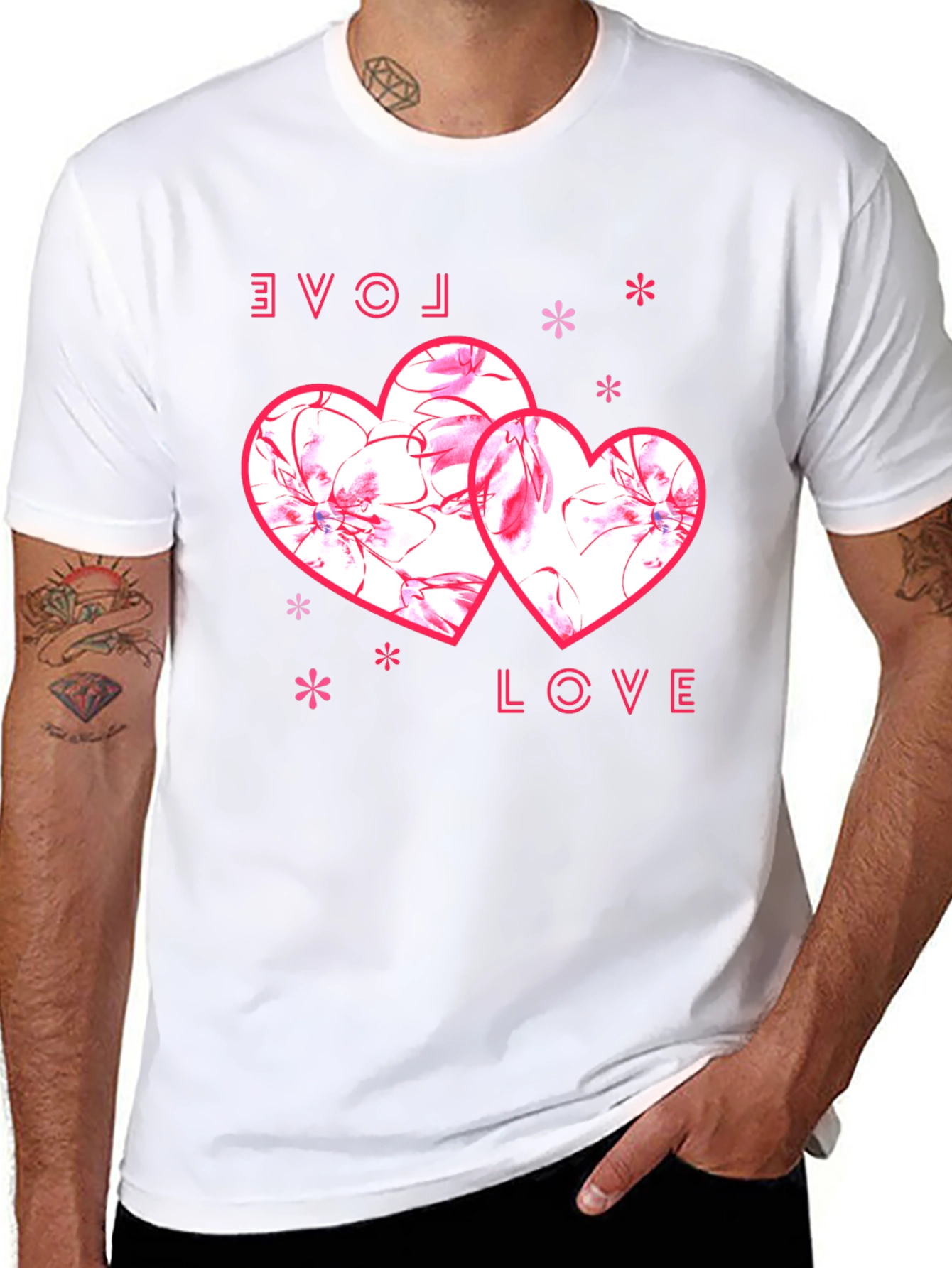 Love Heart Print Black T-Shirt