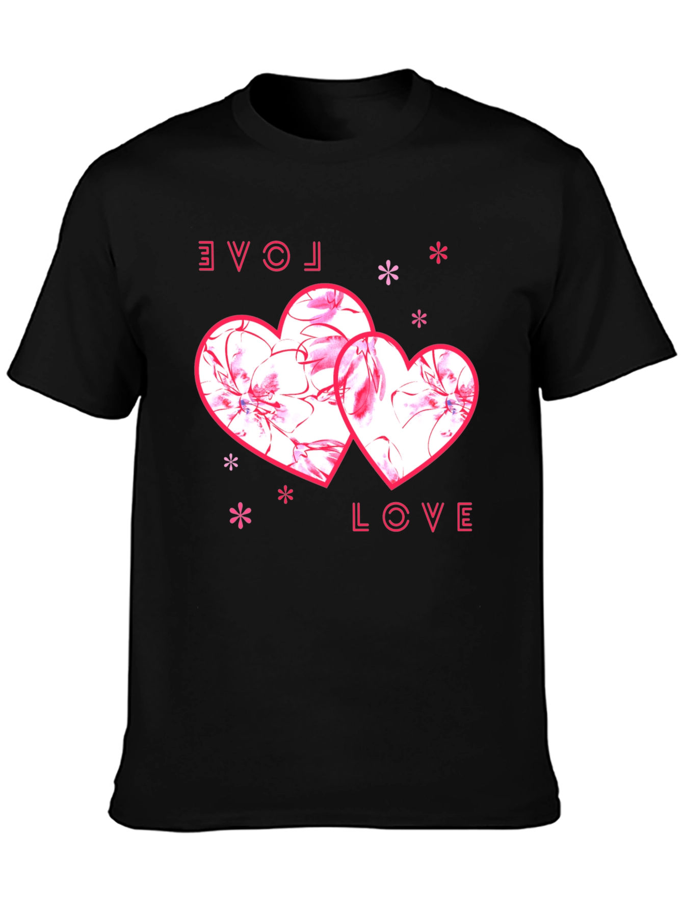 Love Heart Print Black T-Shirt