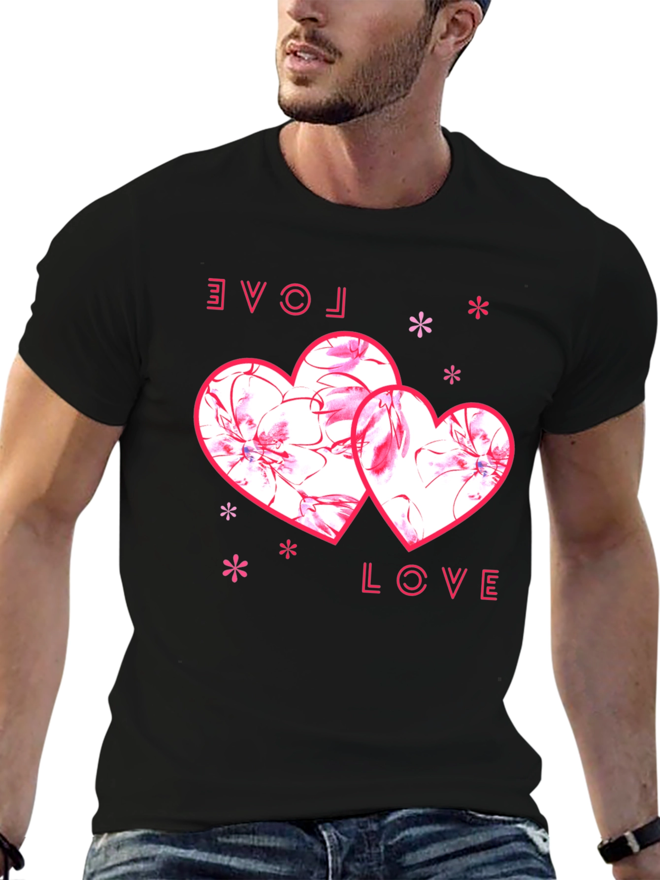 Love Heart Print Black T-Shirt