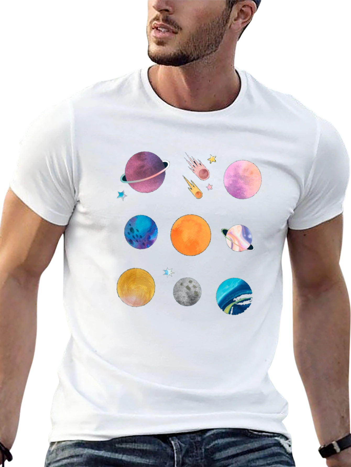 Planet Print Black Graphic T-Shirt