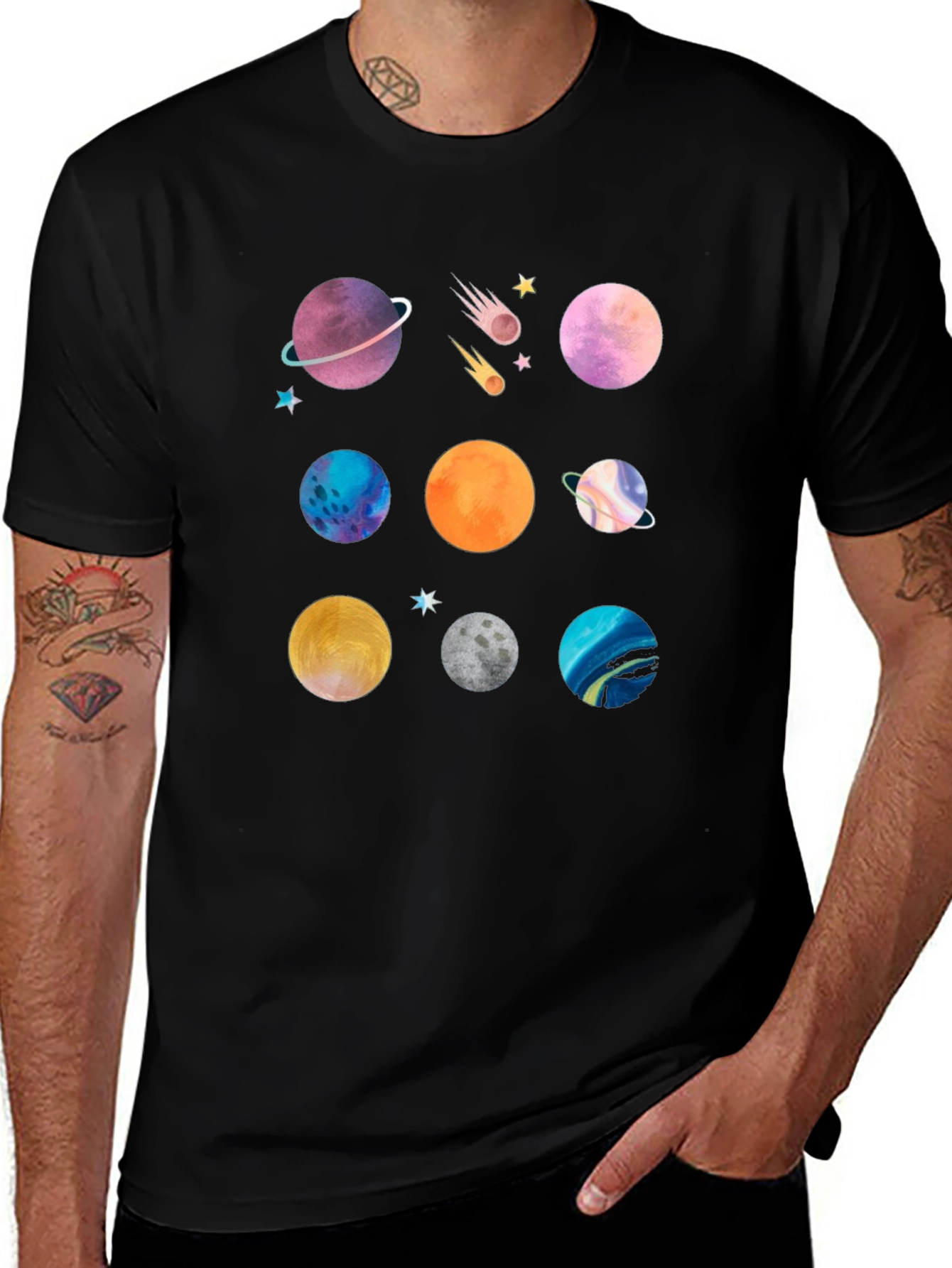 Planet Print Black Graphic T-Shirt