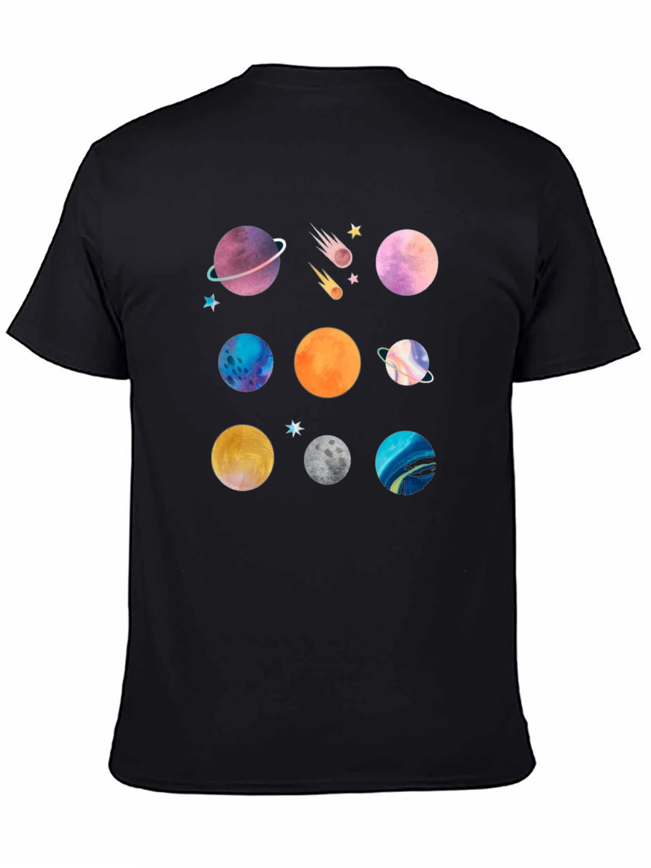 Planet Print Black Graphic T-Shirt