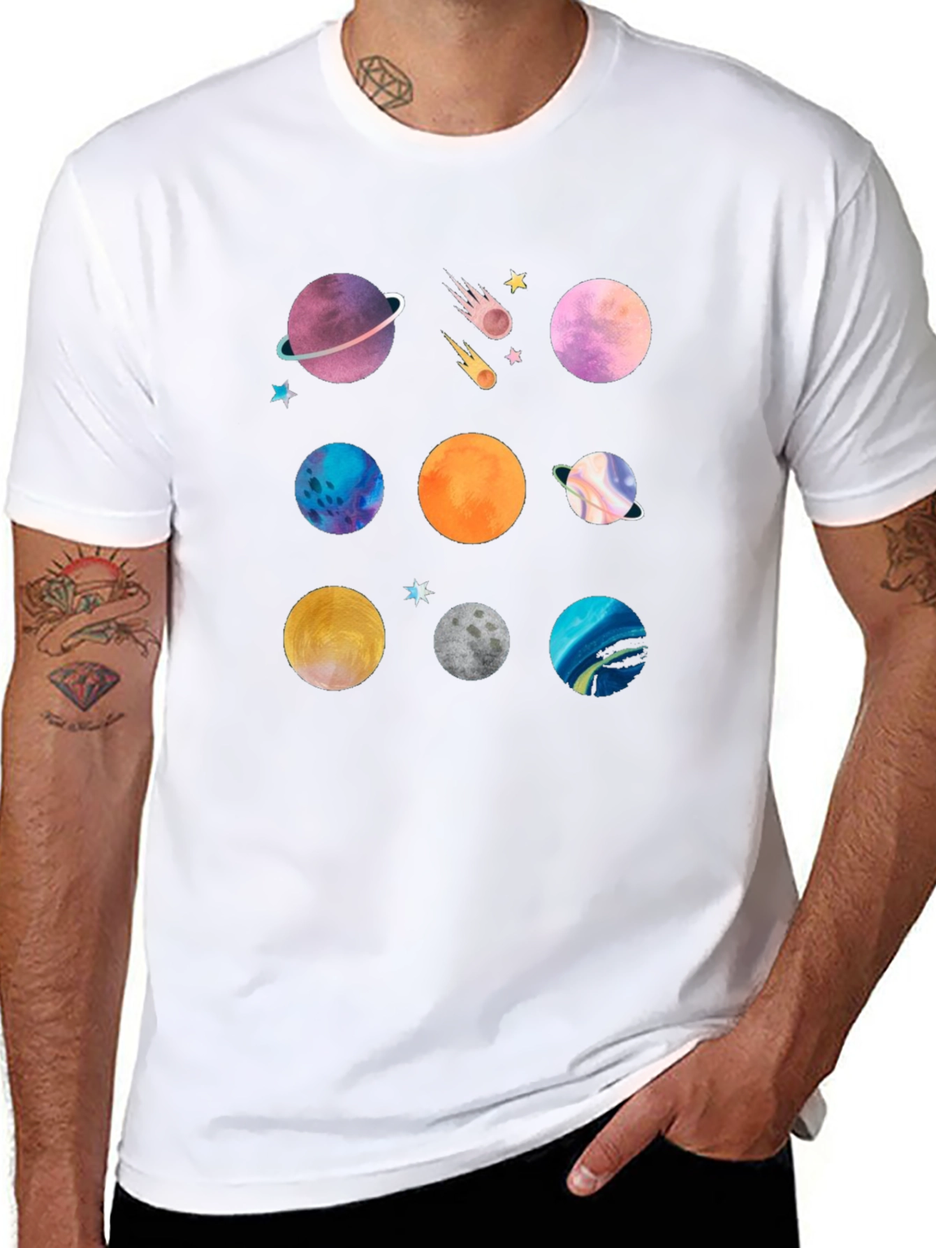 Planet Print Black Graphic T-Shirt