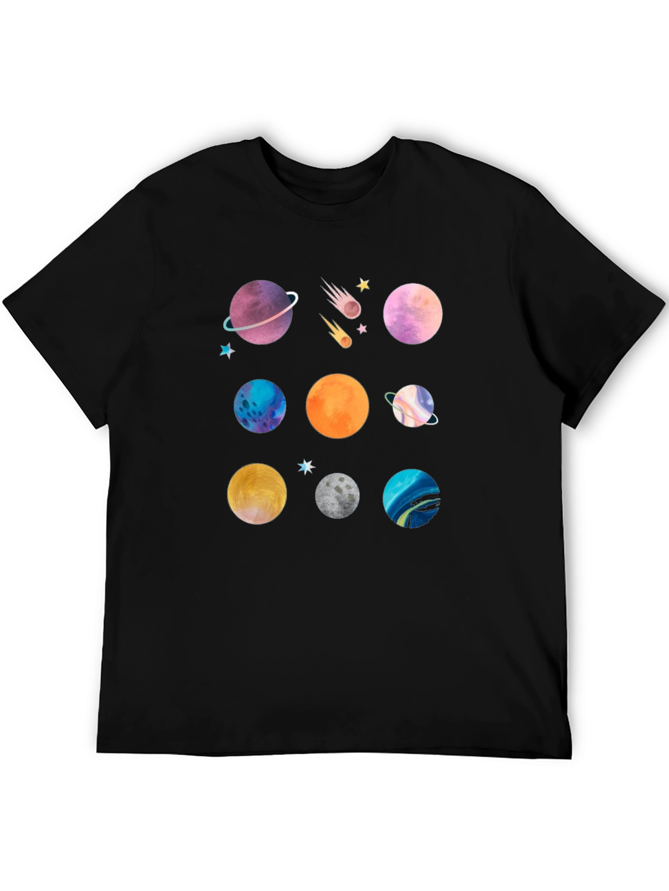 Planet Print Black Graphic T-Shirt