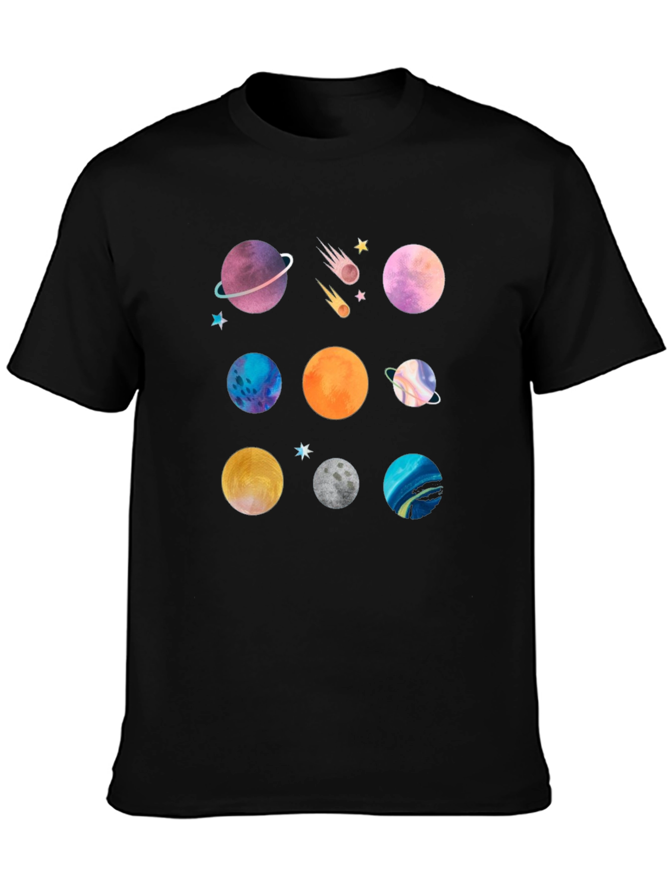 Planet Print Black Graphic T-Shirt