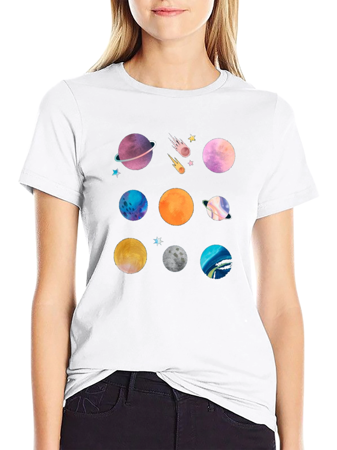Planet Print Black Graphic T-Shirt