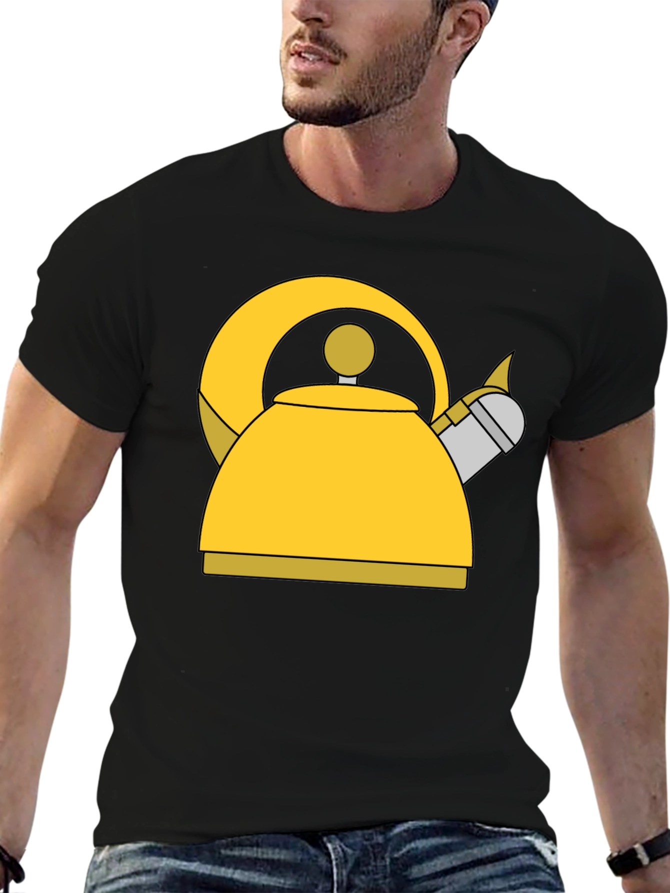 Whimsical Kettle Graphic Tee - Black Cotton Blend