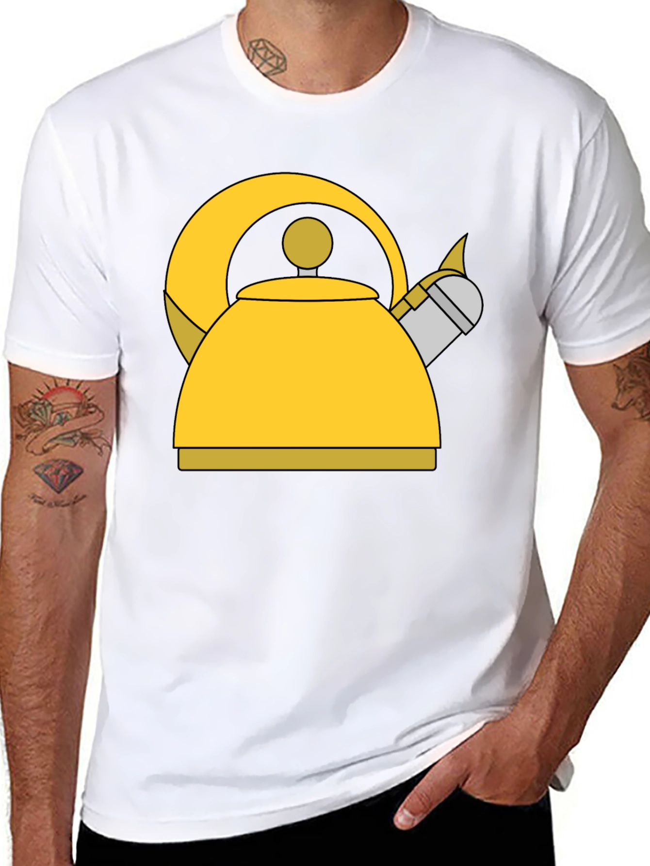 Whimsical Kettle Graphic Tee - Black Cotton Blend