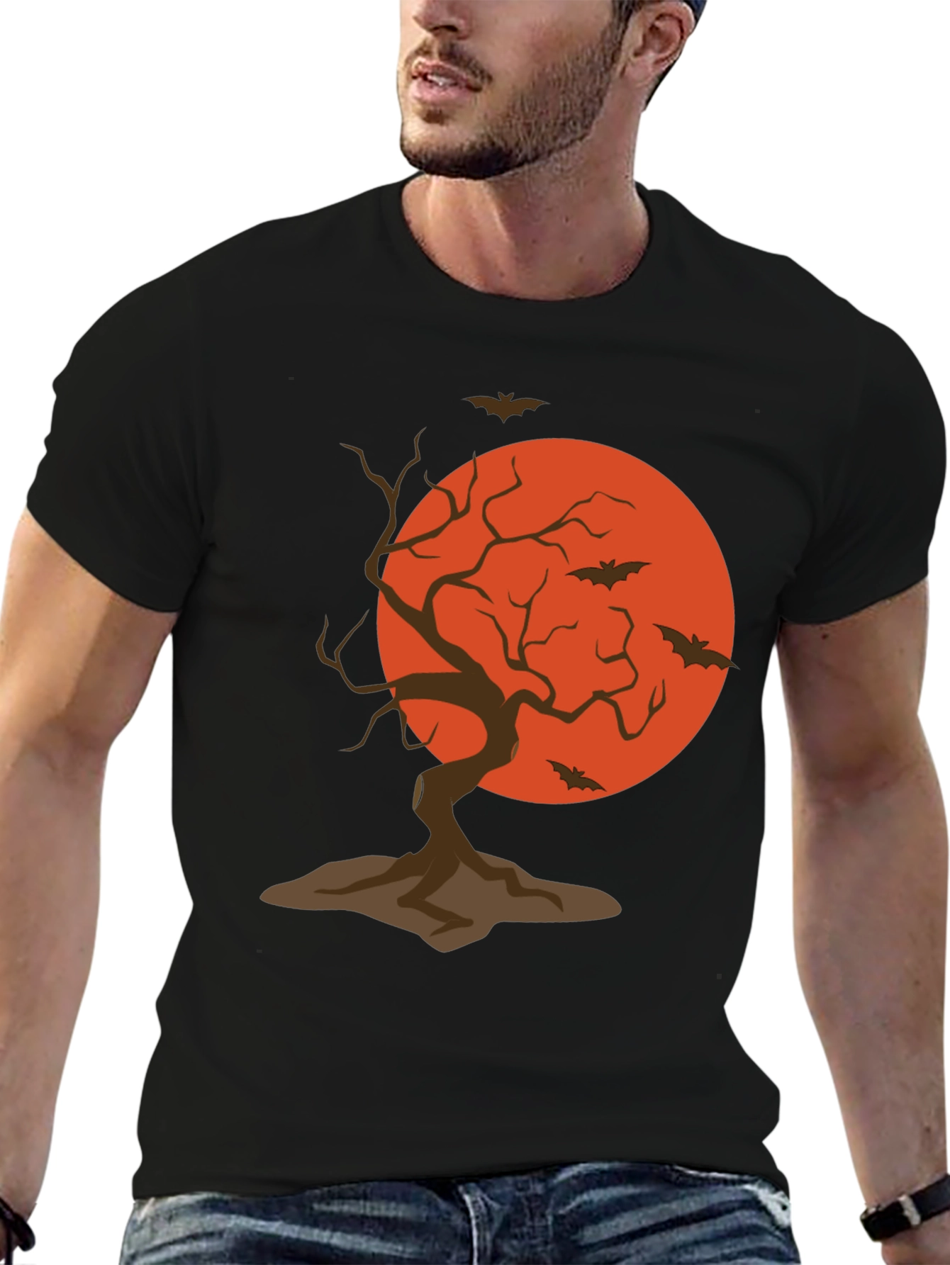 Halloween Tree and Bats Graphic T-Shirt