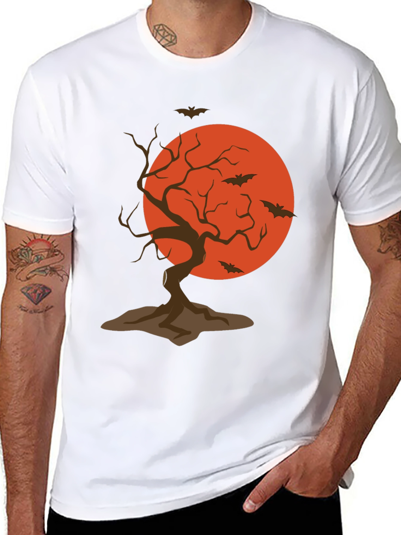 Halloween Tree and Bats Graphic T-Shirt
