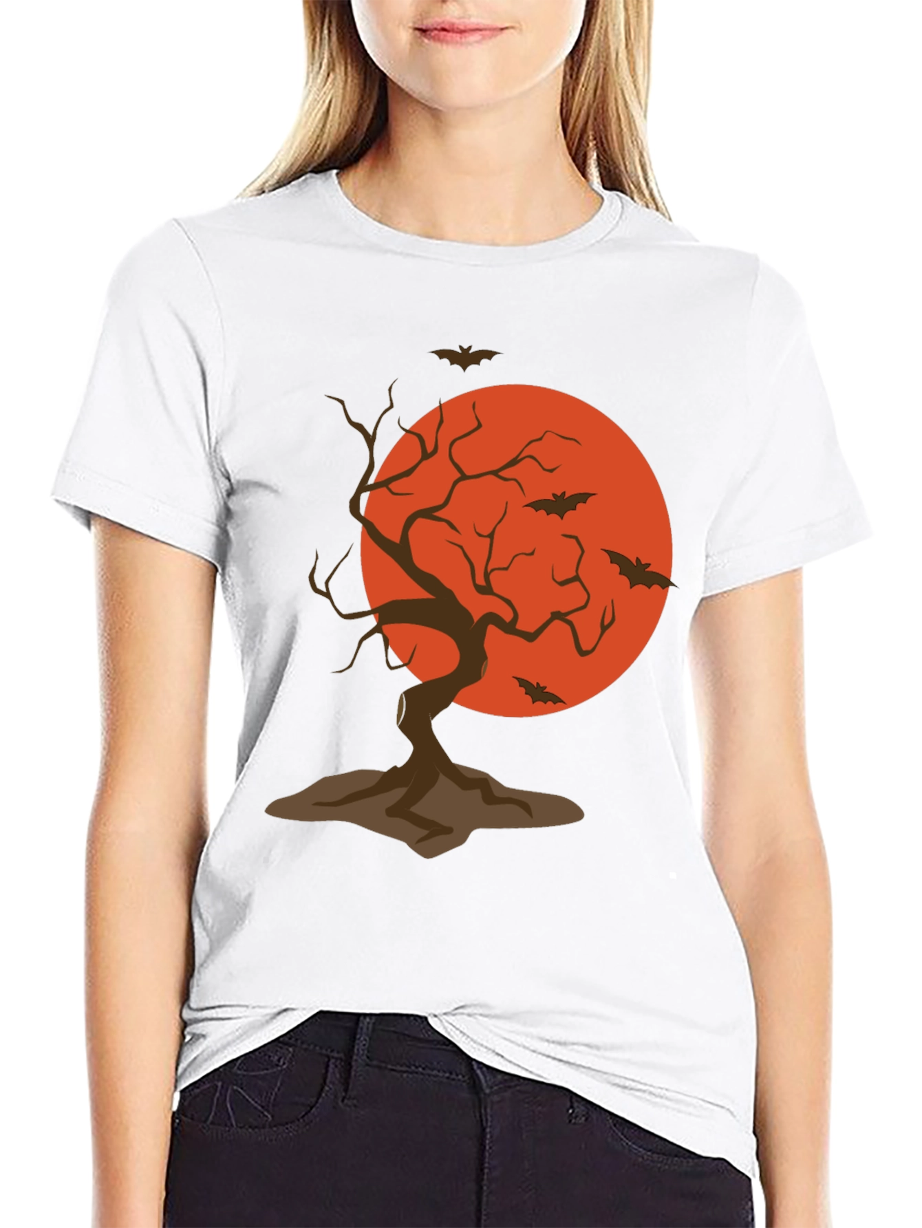 Halloween Tree and Bats Graphic T-Shirt