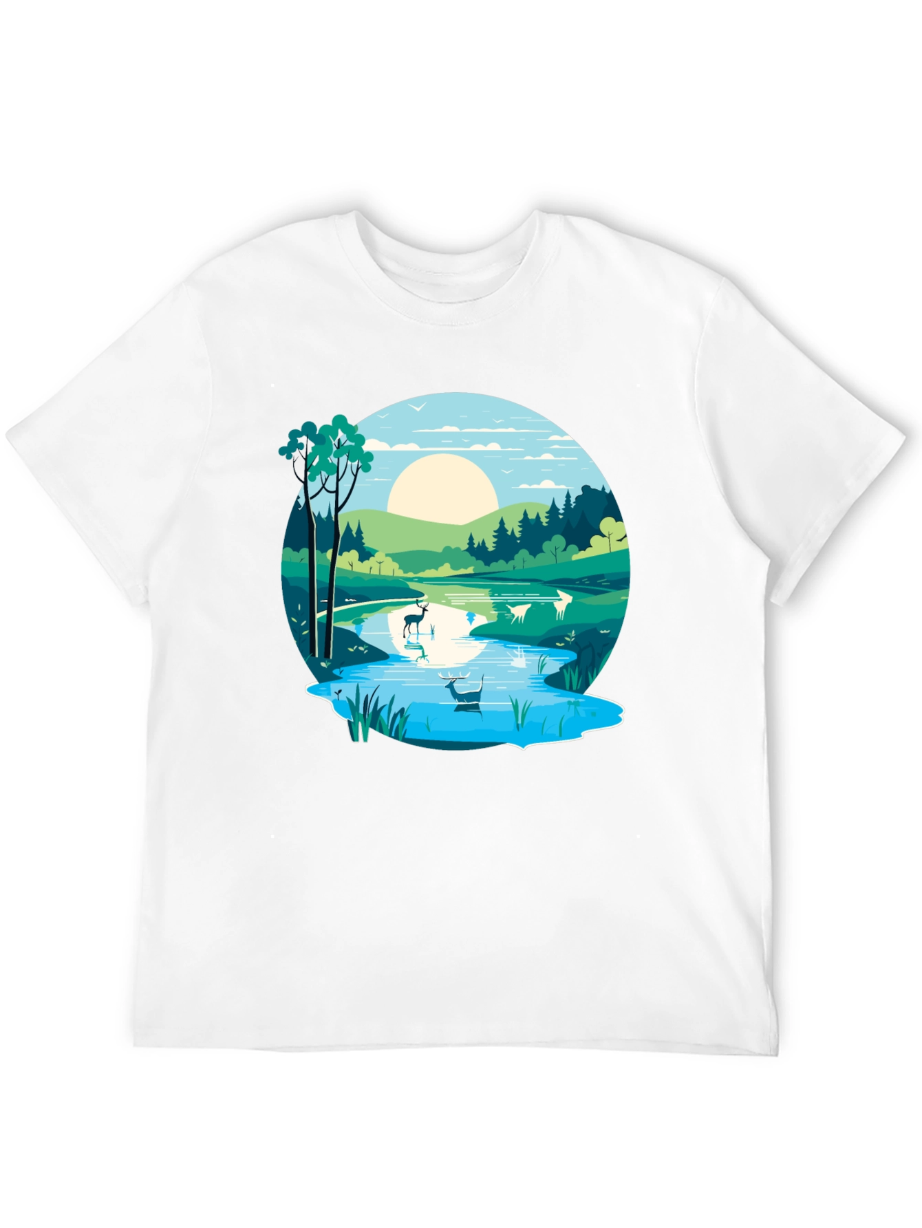 Nature Scene Graphic Tee - Lakeside Deer Design