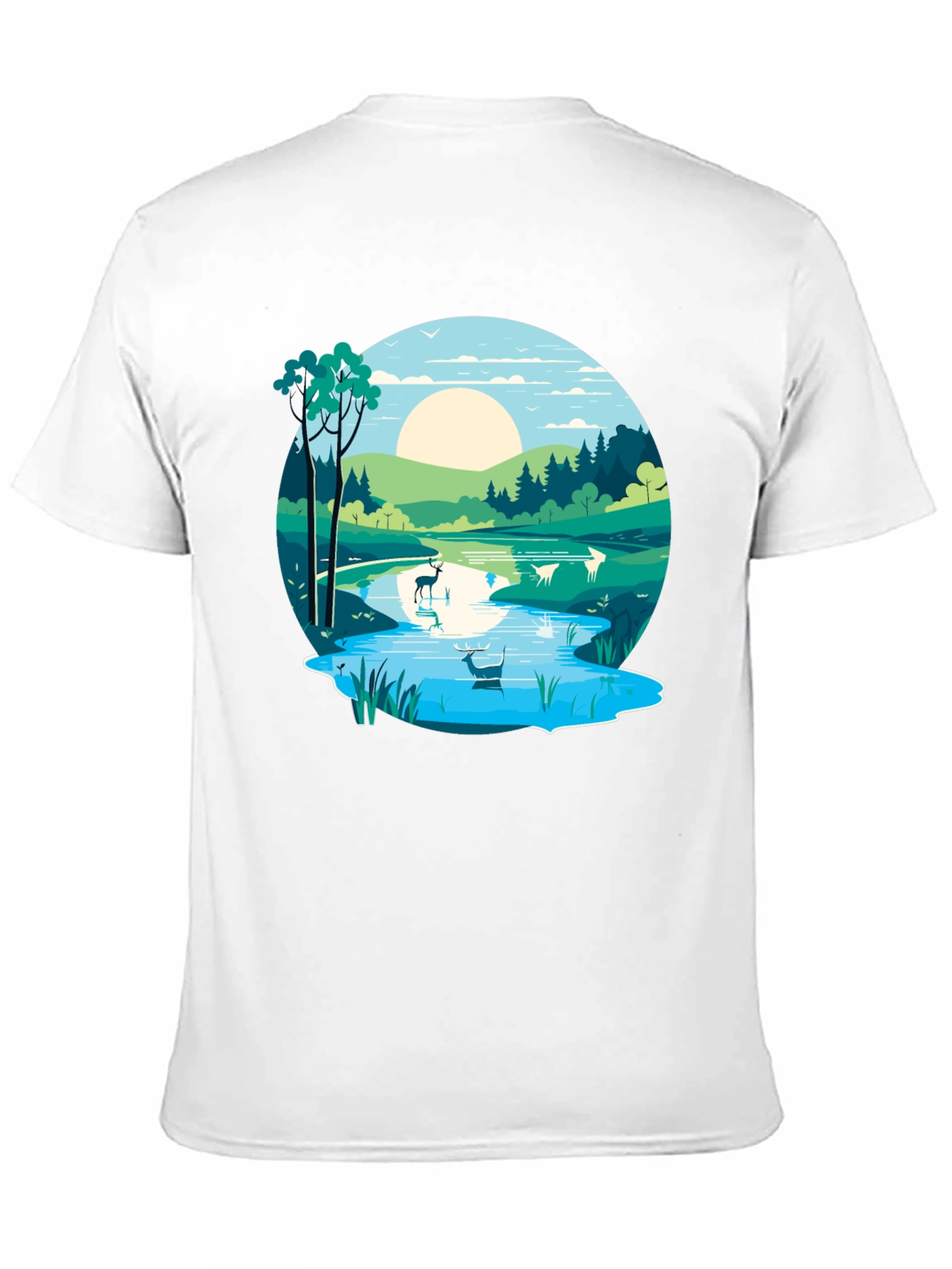 Nature Scene Graphic Tee - Lakeside Deer Design