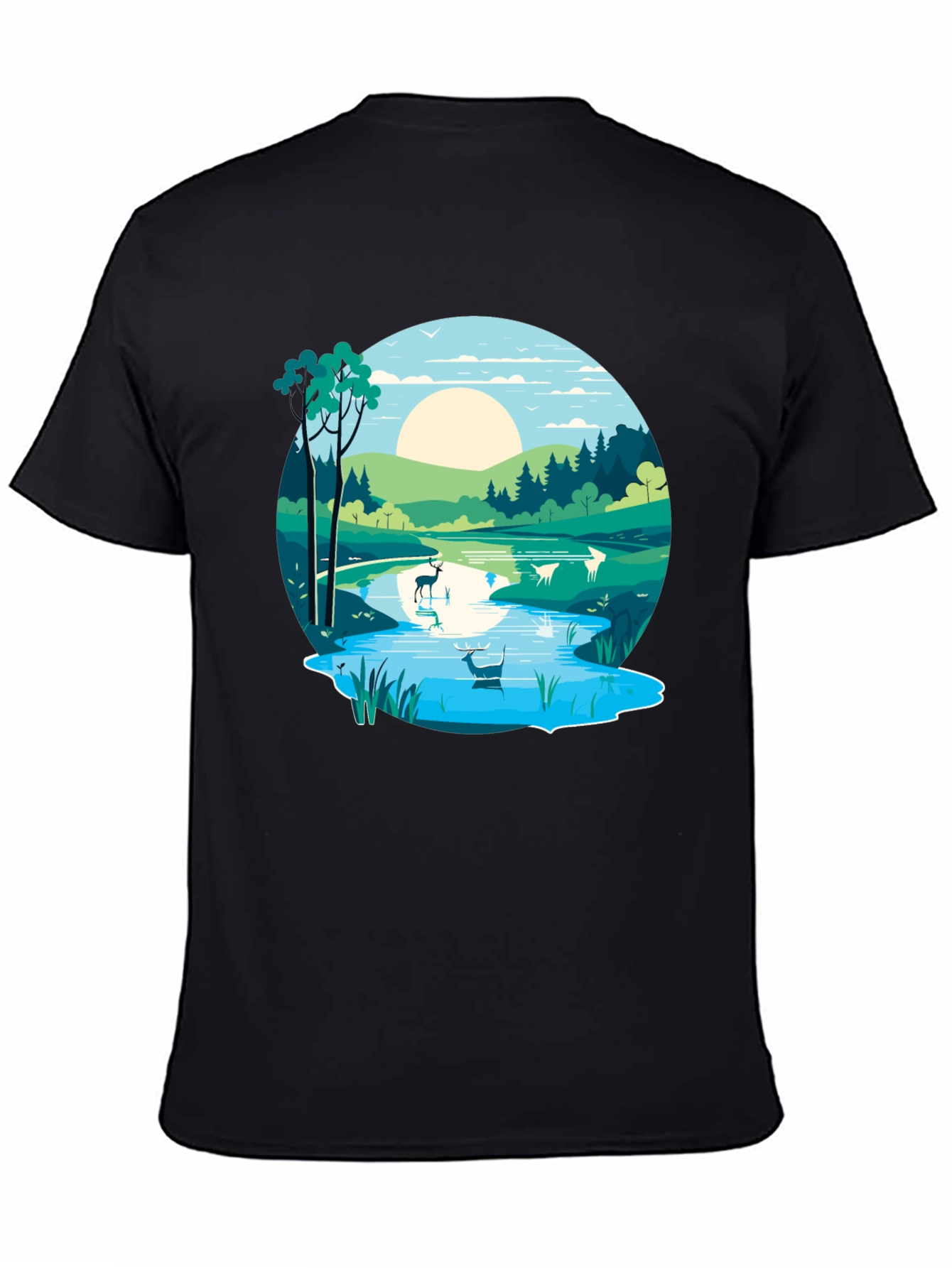 Nature Scene Graphic Tee - Lakeside Deer Design