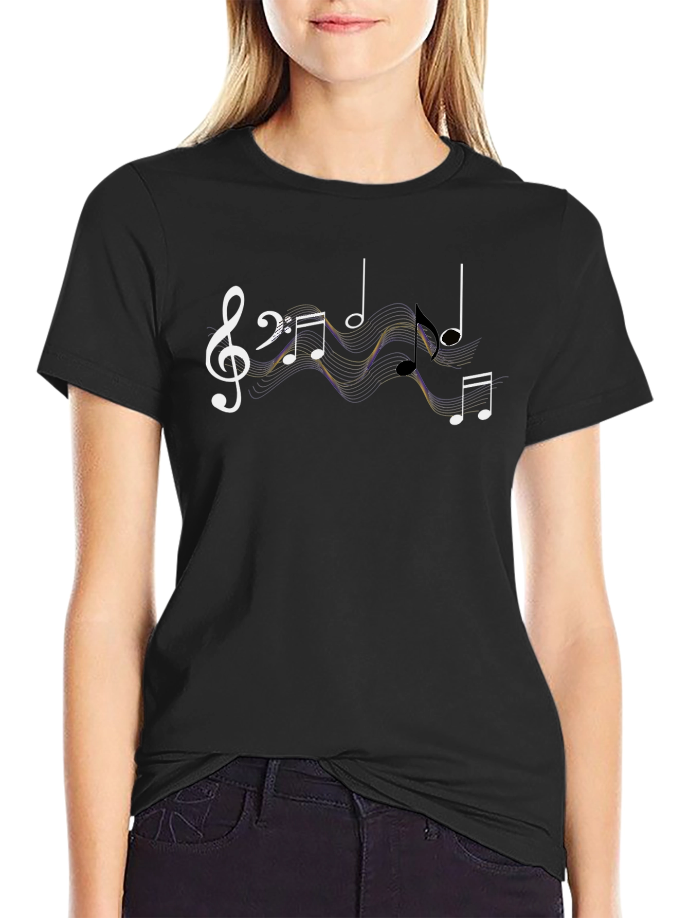 Musical Notes Graphic Black T-Shirt