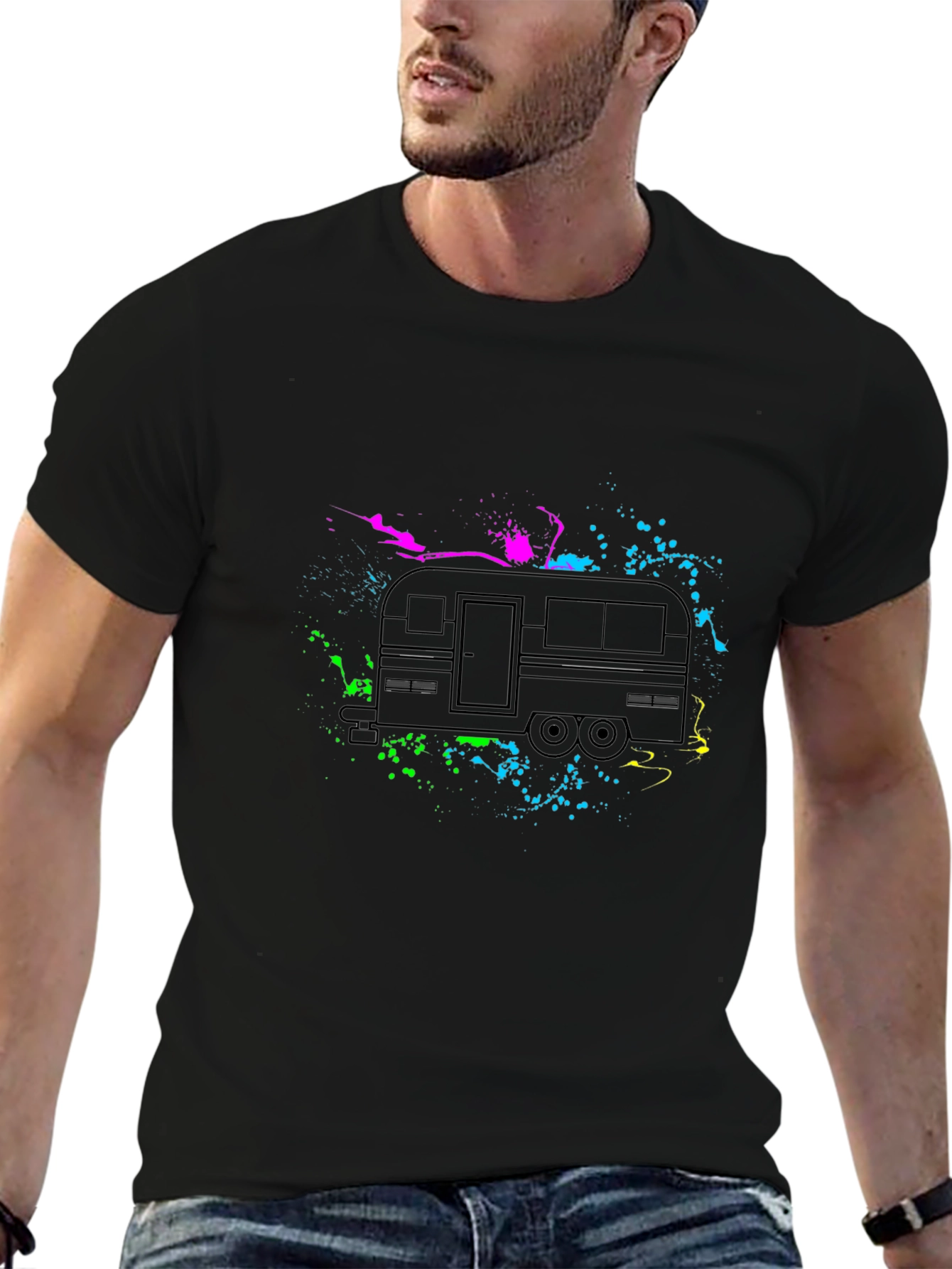 Retro Camper Splatter Graphic T-Shirt
