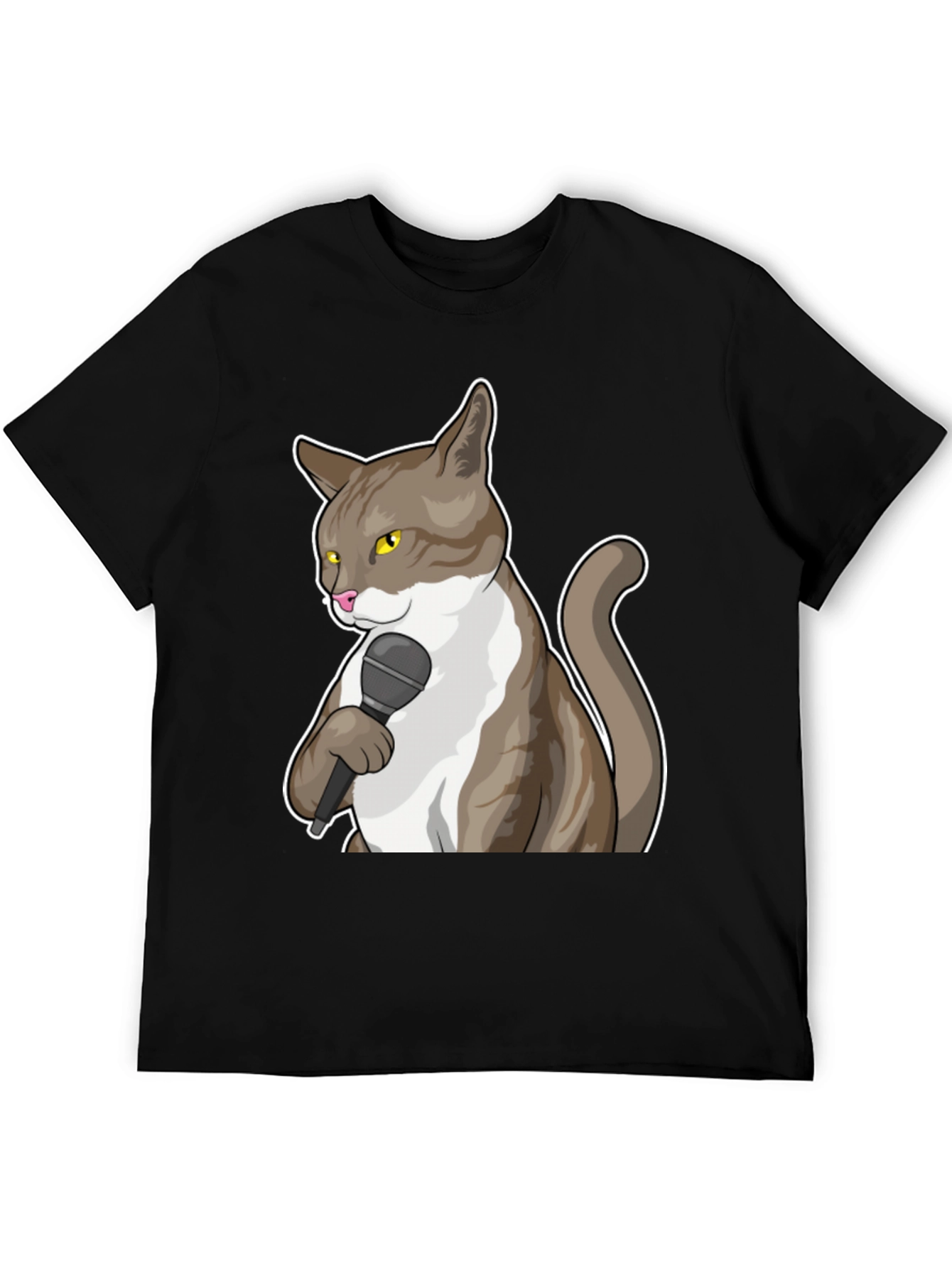 Funny Cat with Microphone Graphic T-Shirt