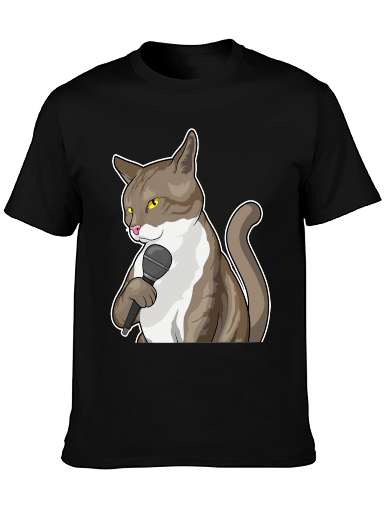 Funny Cat with Microphone Graphic T-Shirt