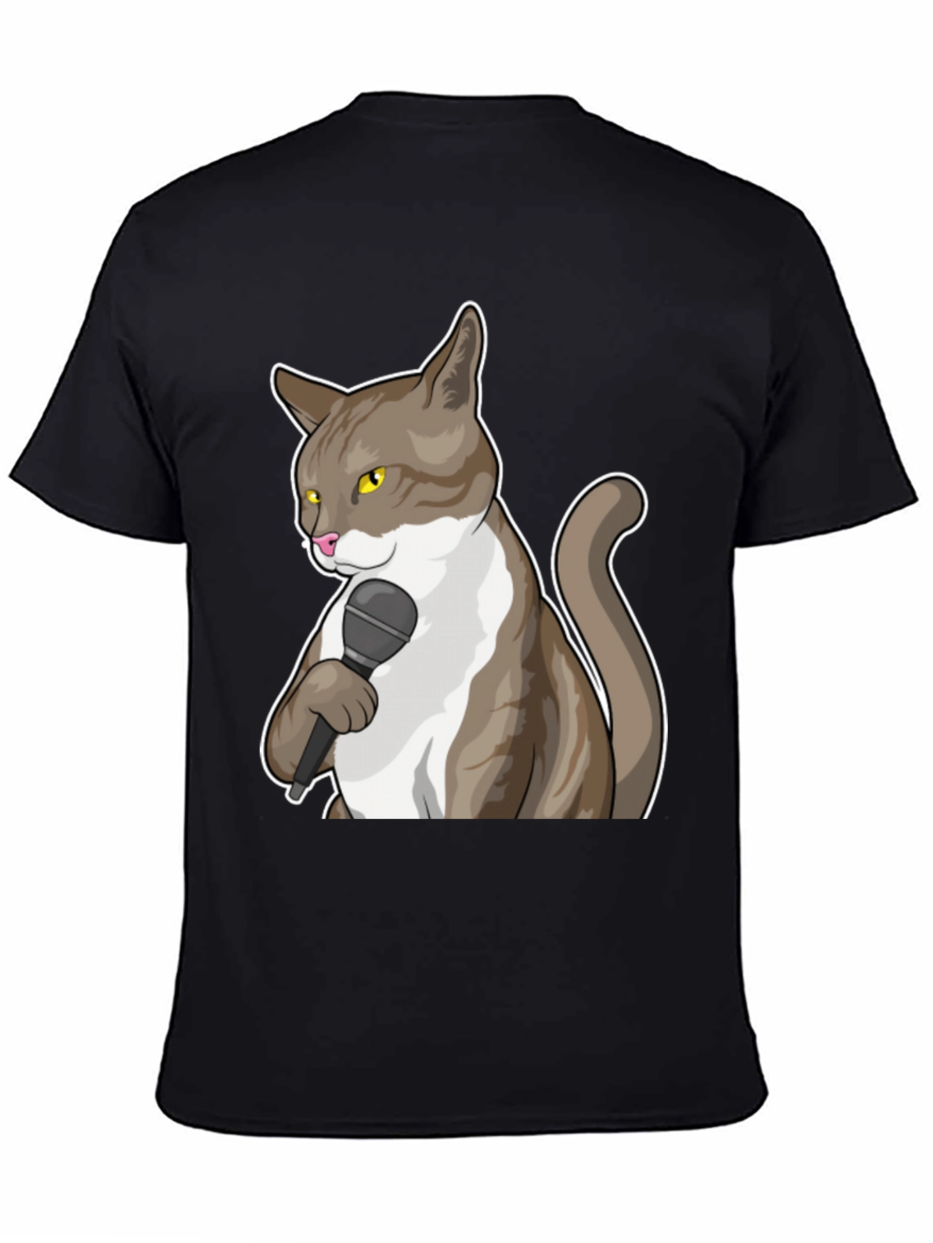Funny Cat with Microphone Graphic T-Shirt