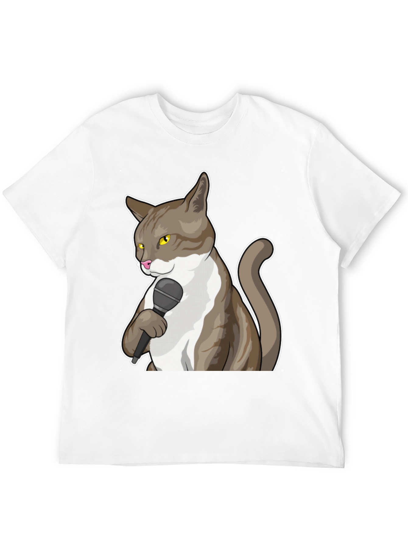 Funny Cat with Microphone Graphic T-Shirt
