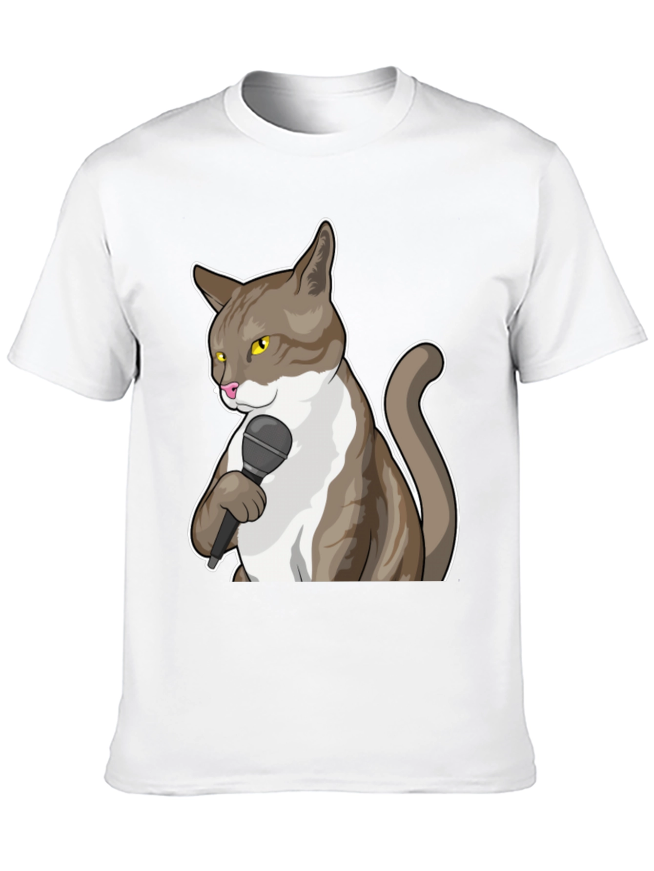 Funny Cat with Microphone Graphic T-Shirt