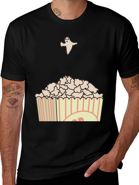 Popcorn Ghost Graphic Tee - Spooky Movie Night Shirt