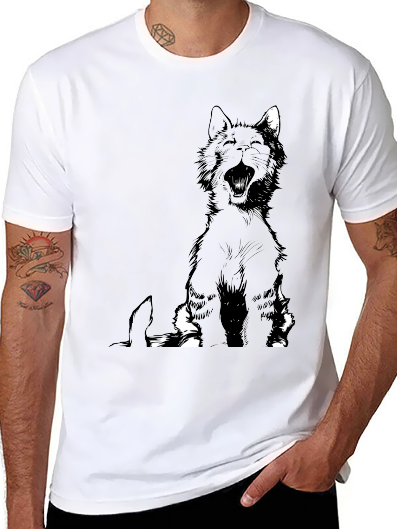 Black Cat Yawning Graphic Tee