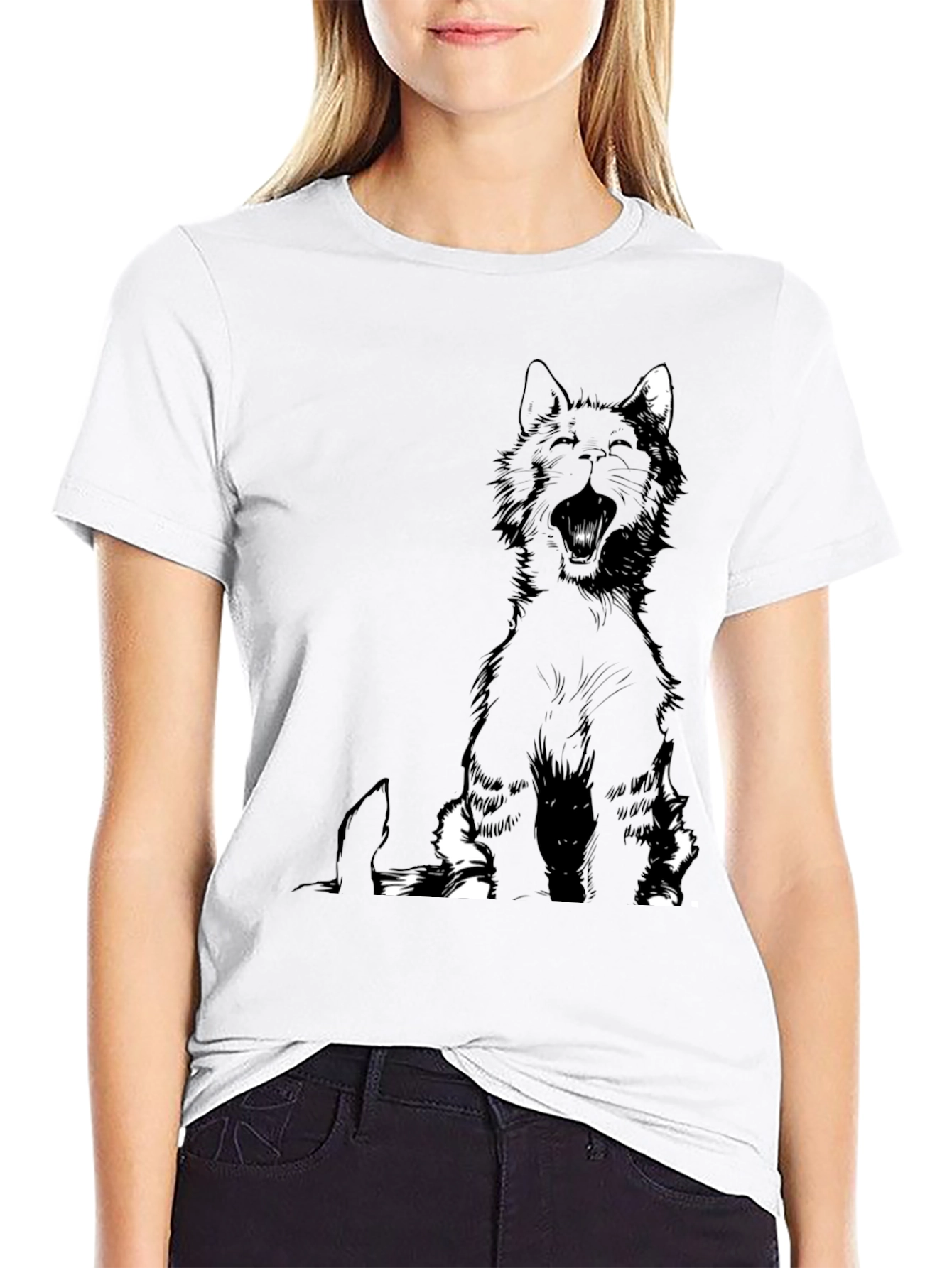 Black Cat Yawning Graphic Tee