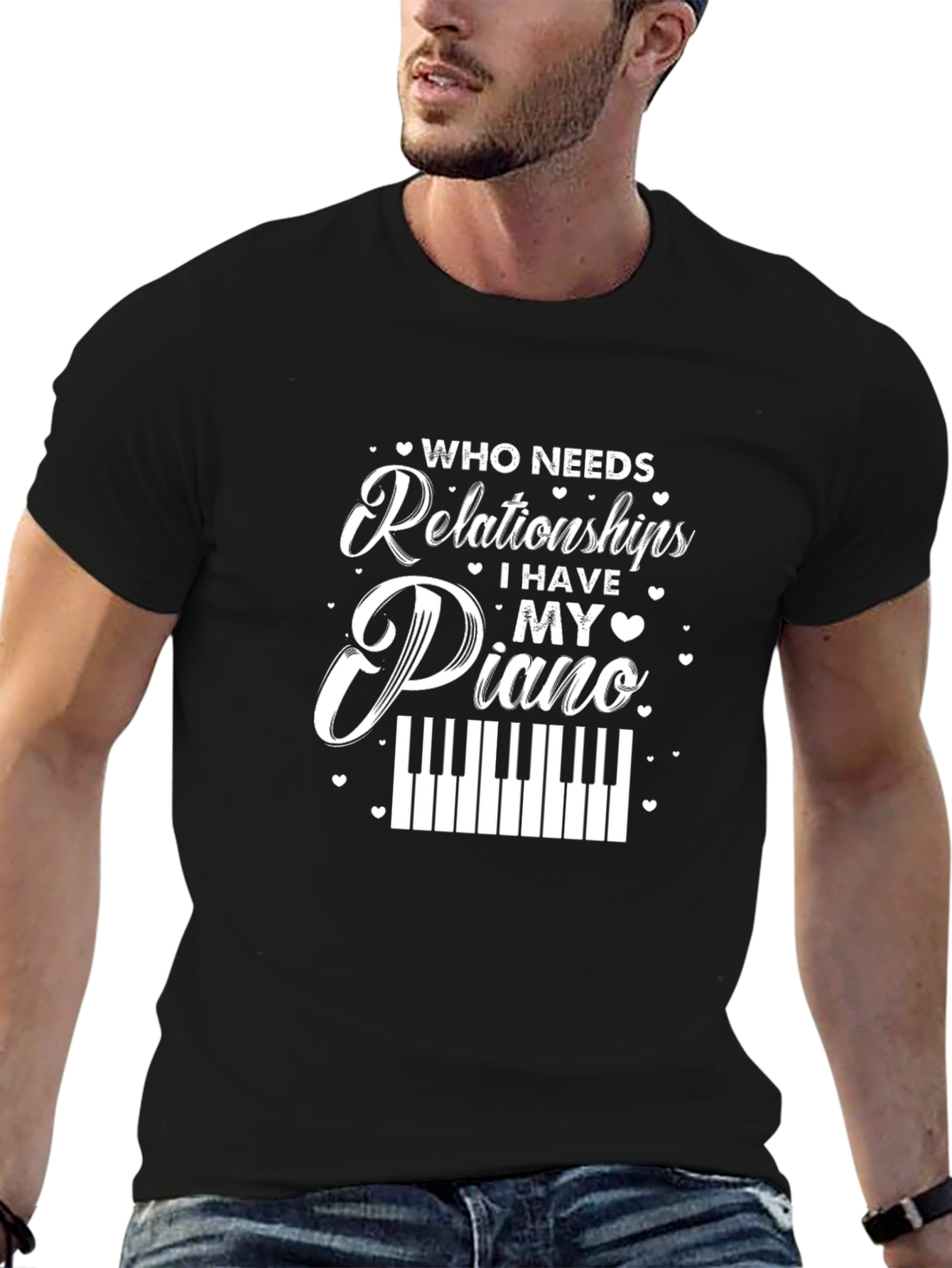 Who Needs Relationships Piano Black T-Shirt