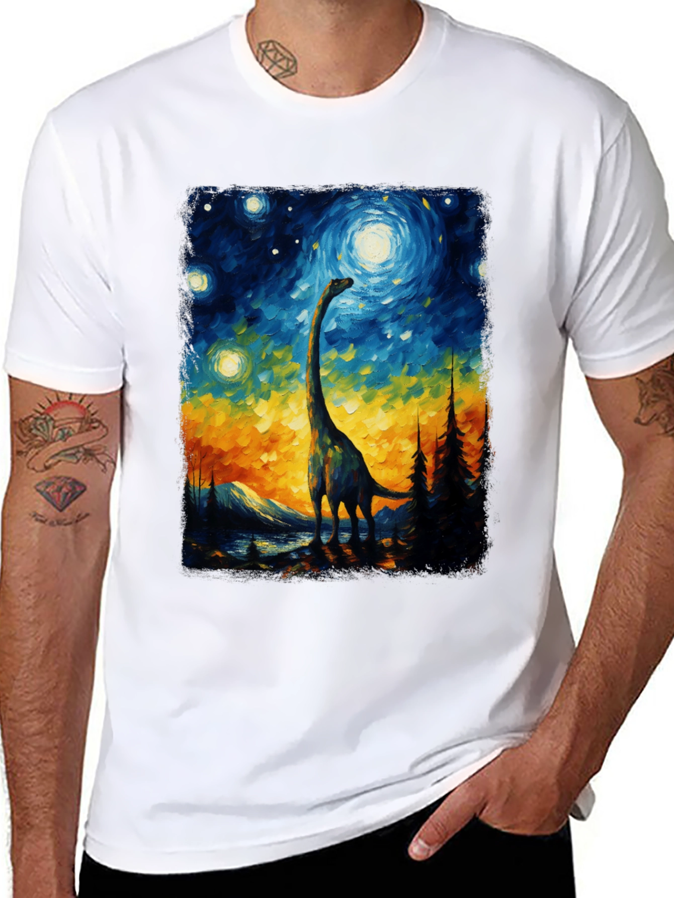 Starry Night Dinosaur Graphic Tee