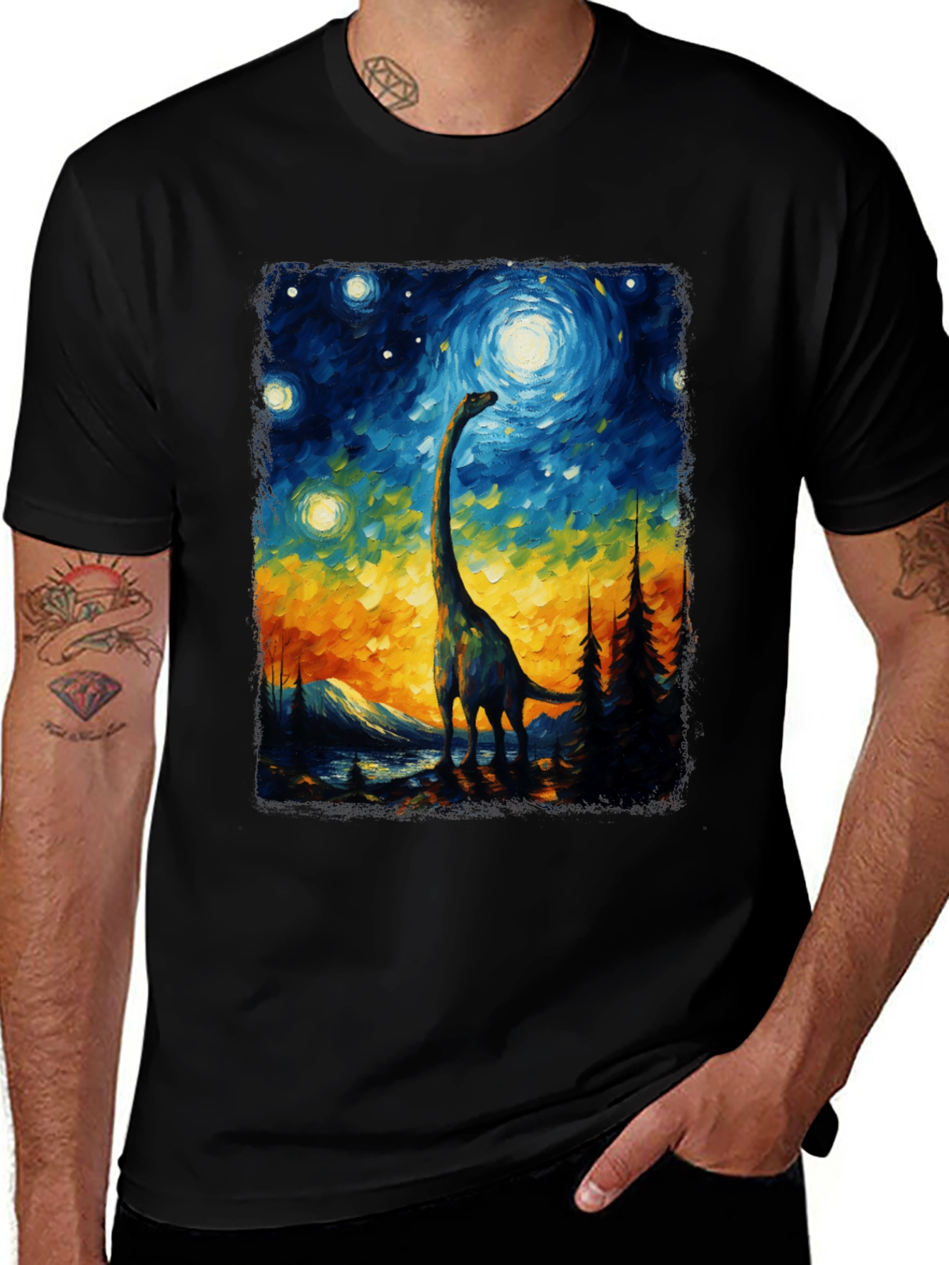 Starry Night Dinosaur Graphic Tee
