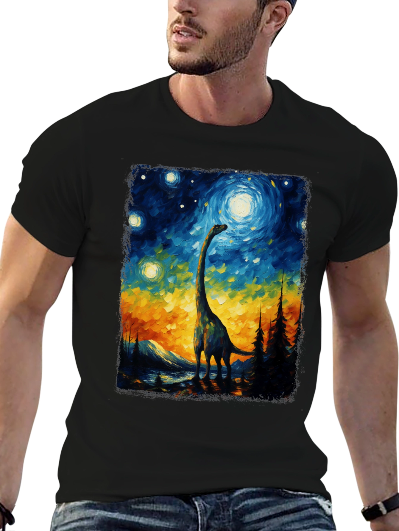 Starry Night Dinosaur Graphic Tee