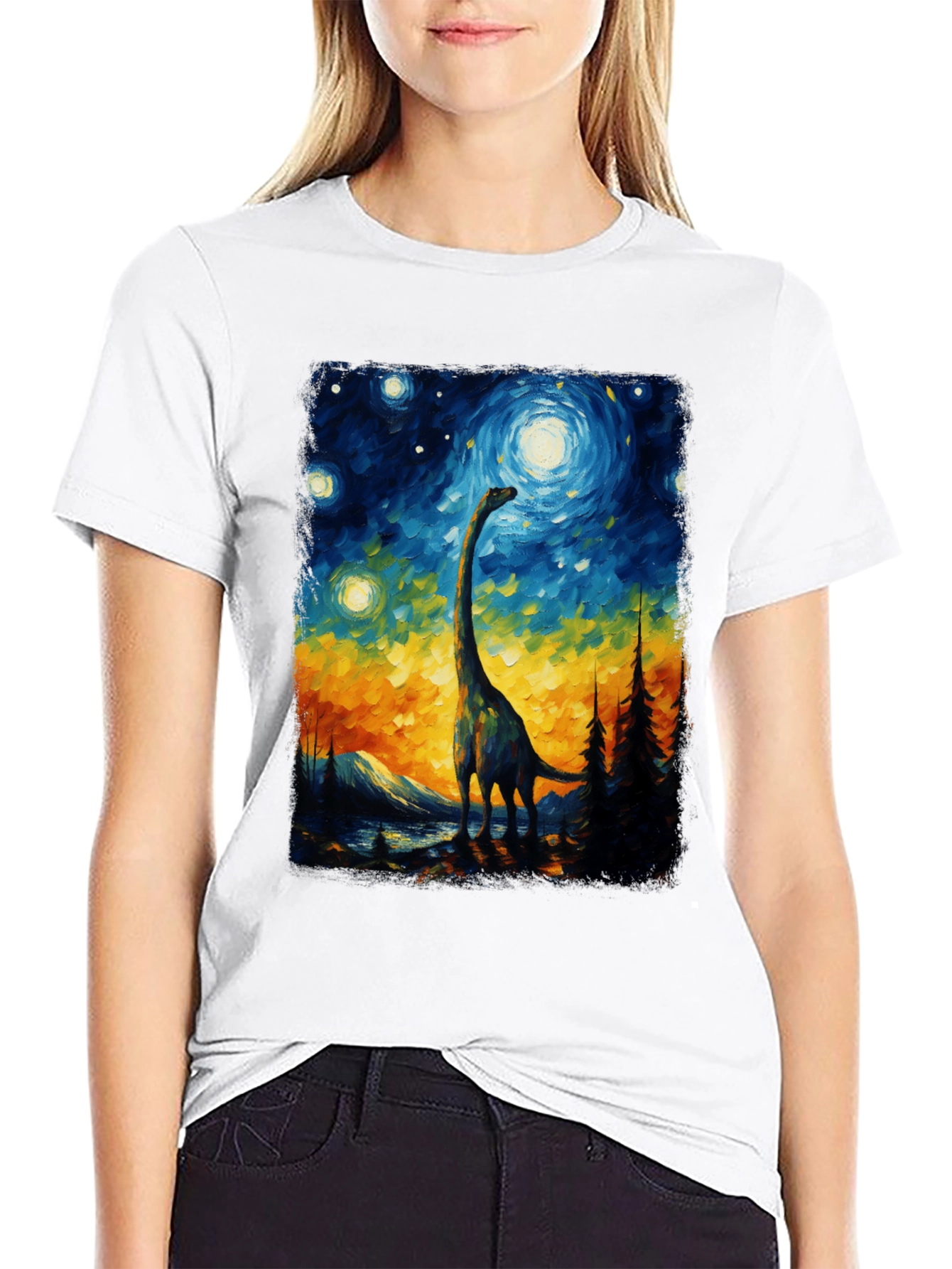 Starry Night Dinosaur Graphic Tee