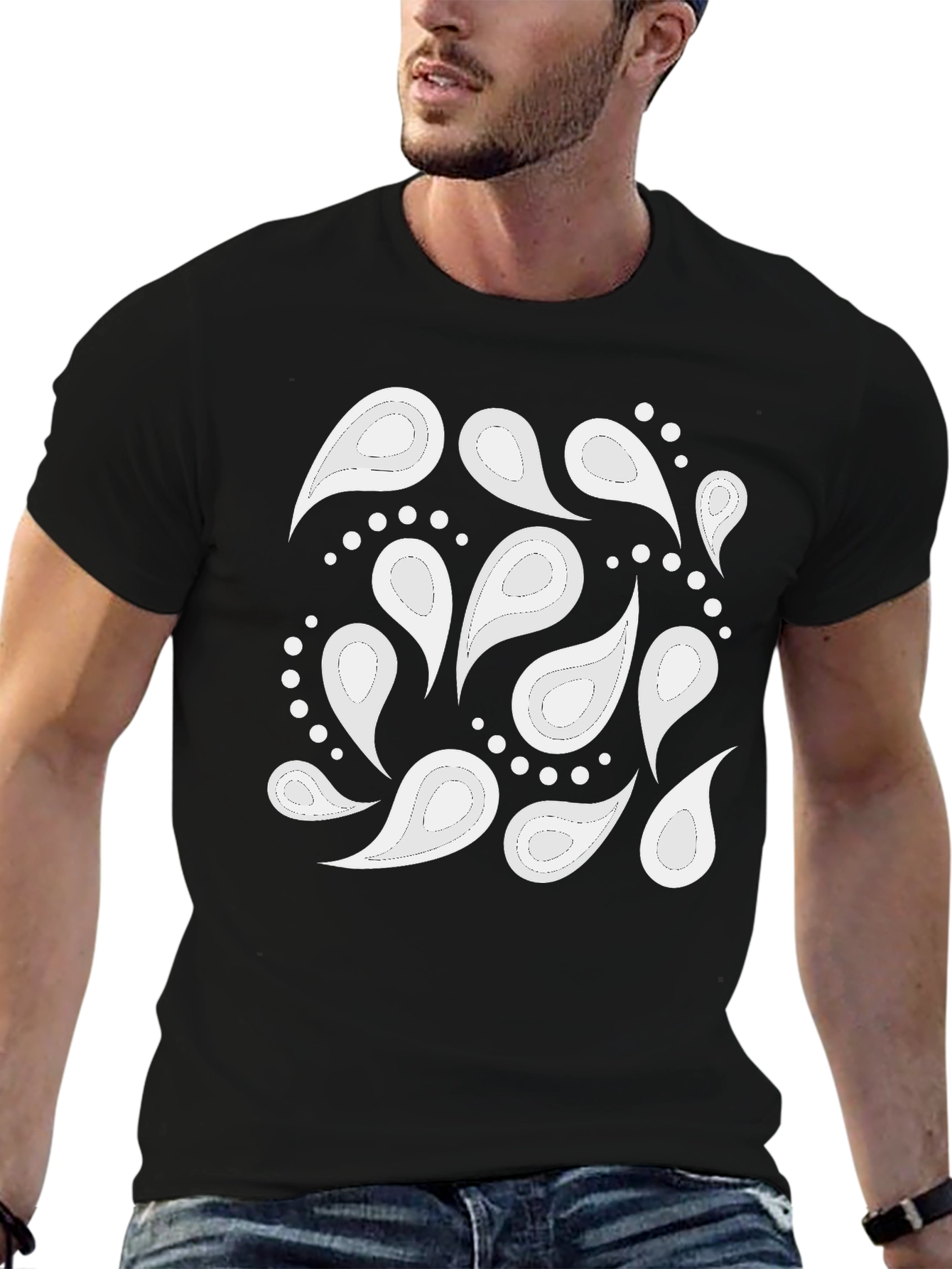 Black Paisley Patterned T-Shirt - Casual Style