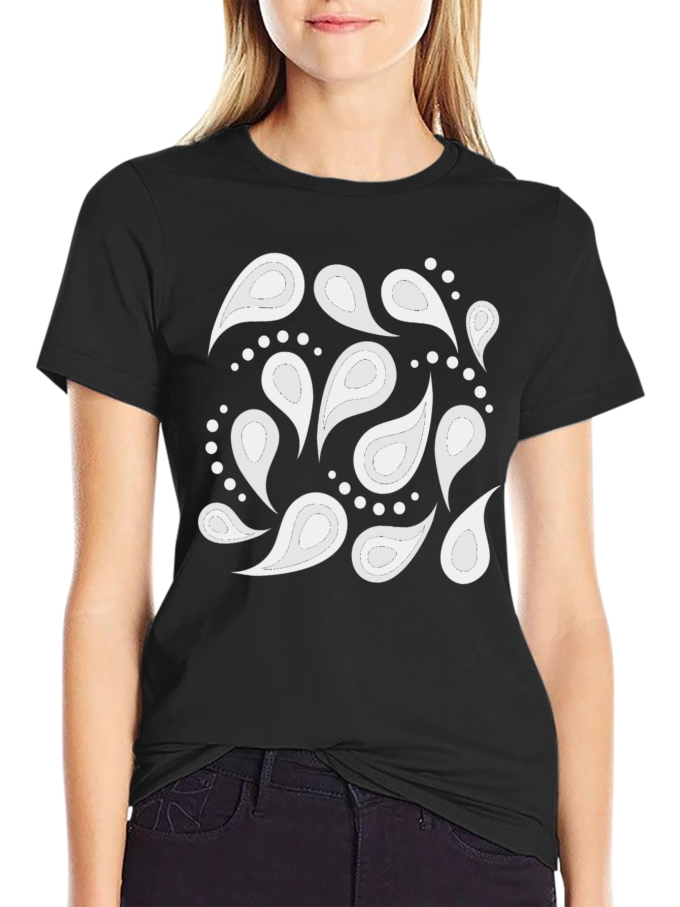 Black Paisley Patterned T-Shirt - Casual Style