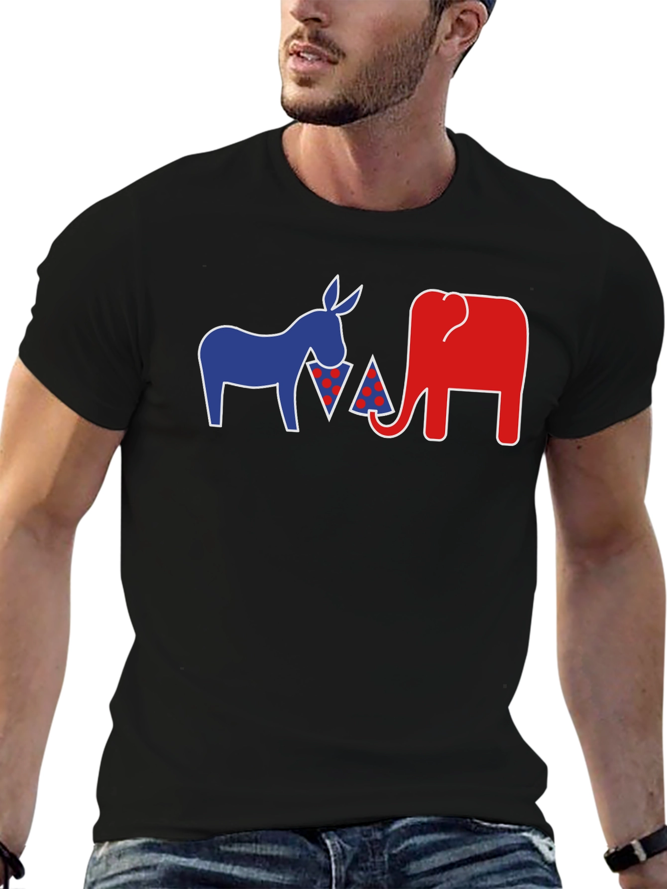 Political Party Animals Pizza Black T-Shirt